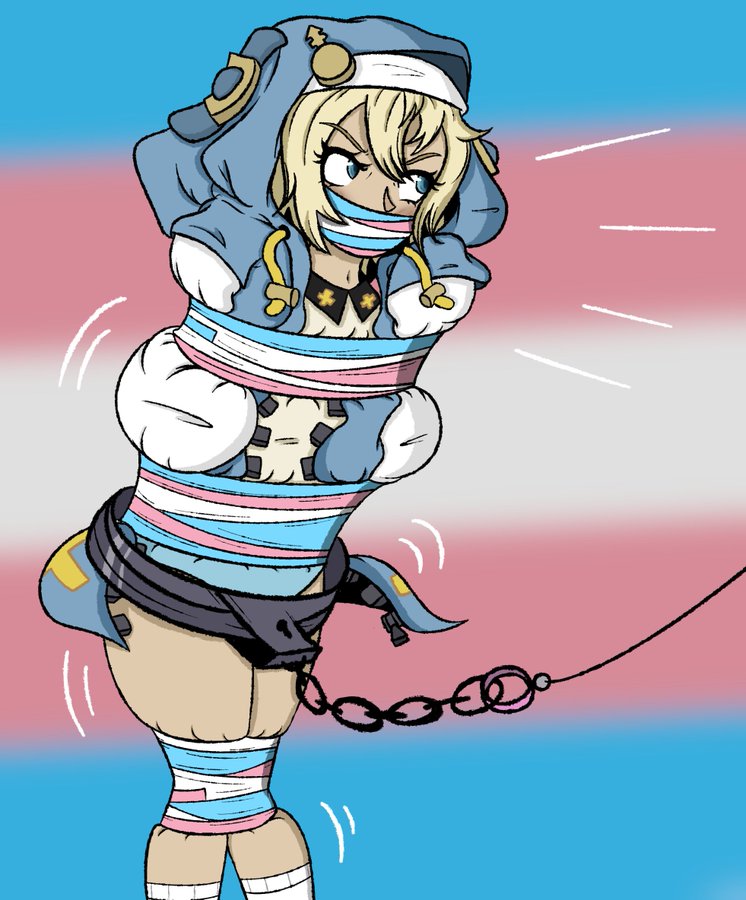 androgynous angry angry_expression blush bondage bound bridget damsel_in_distress did duct_tape duct_tape_gag embarrassed gag gagged guilty_gear harukohahrr leash leash_pull msharuko pissed_off restrained struggling tape tape_gag tied_up trans_flag transgender_pride_colors trap wrapped wrapped_up