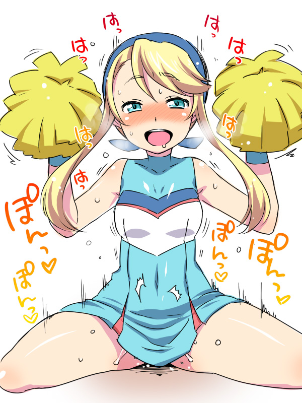 1girls blue_eyes blush cheerleader clothed_sex female heroman kanya_pyi lina_davis open_mouth pointy_chin pom_poms pov sexually_suggestive solo stealth_sex sweat