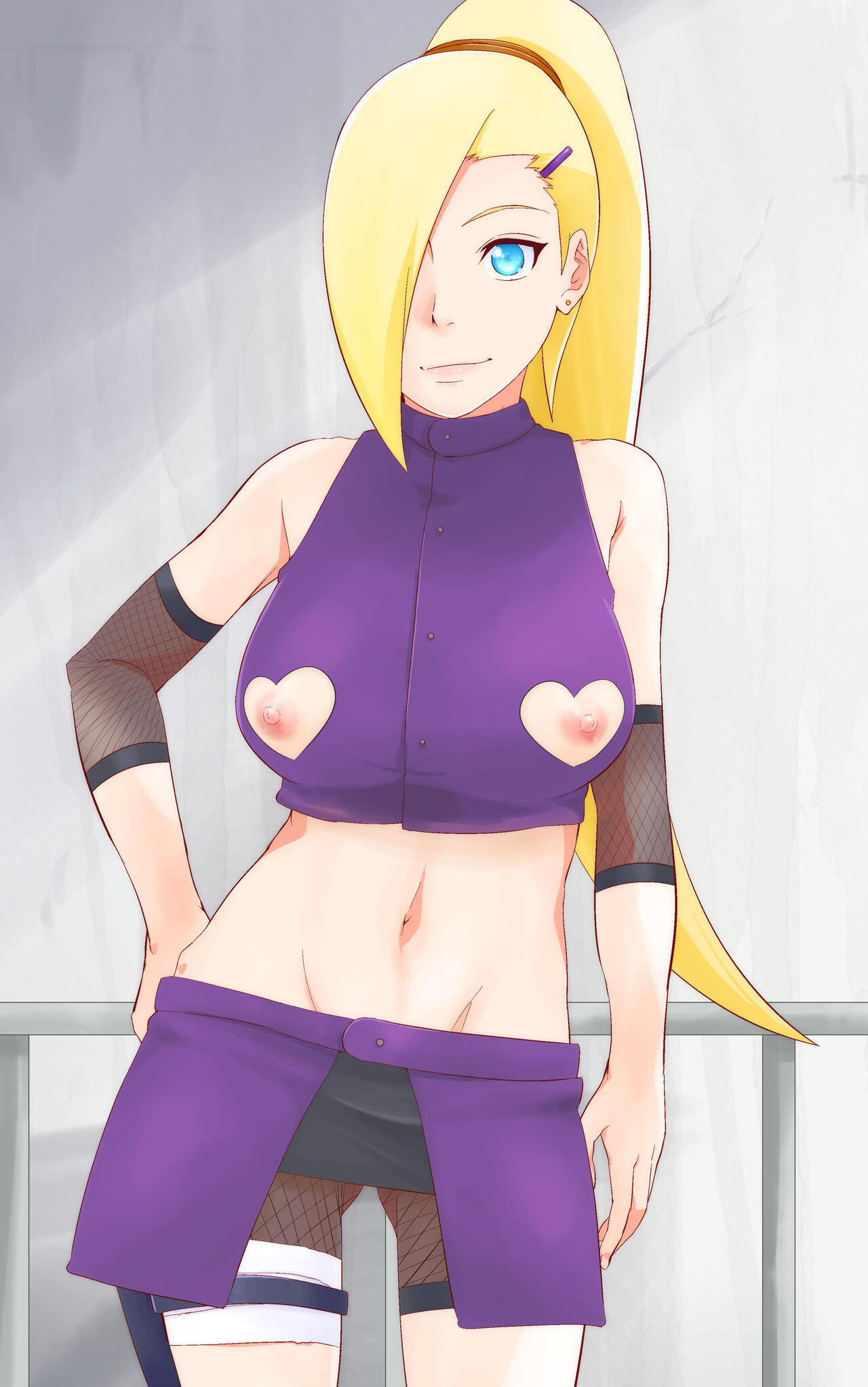 1girls blonde_hair blue_eyes boruto:_naruto_next_generations breasts casual_nudity covered_erect_nipples crop_top exposed_nipples female female_focus female_only heart_cutout highres ino_yamanaka large_breasts long_hair mature mature_female midriff naruto naruto_(series) nipple_cutout nippleless_clothes nipples no_bra skimpy skimpy_clothes skirt smile solo solo_focus source_request sunahara_wataru very_long_hair