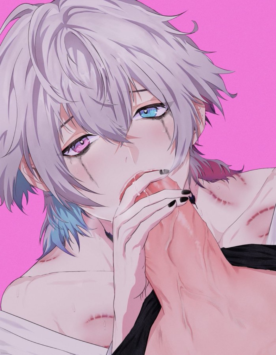 2boys anonymous_male blowjob color fellatio gavis_bettel heterochromia holostars holostars_english holostars_english_-tempus- male male/male male_only mascara_tears penis sucking_penis virtual_youtuber