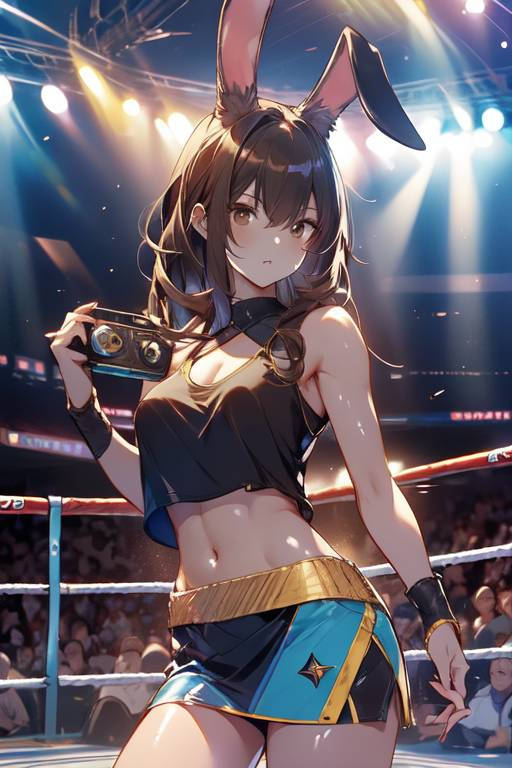 1girls ai_generated brown_hair codestormcynet rabbit_girl rwby velvet_scarlatina wrestling_outfit