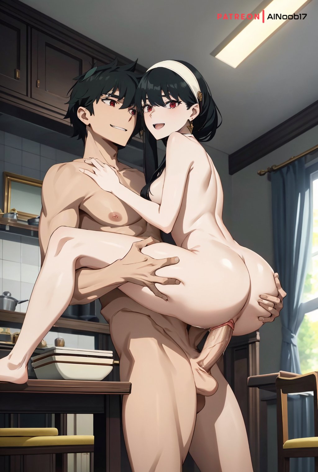 1boy, 1girls, ai generated, ainoob17, ass, ass grab, carrying, cheating, cheating girlfriend, cheating wife, female, human, indoors, male, netorare, ntr, penis, pussy, sex, spy x family, stable diffusion, tagme, vaginal penetration, vaginal sex, yor briar, yor forger