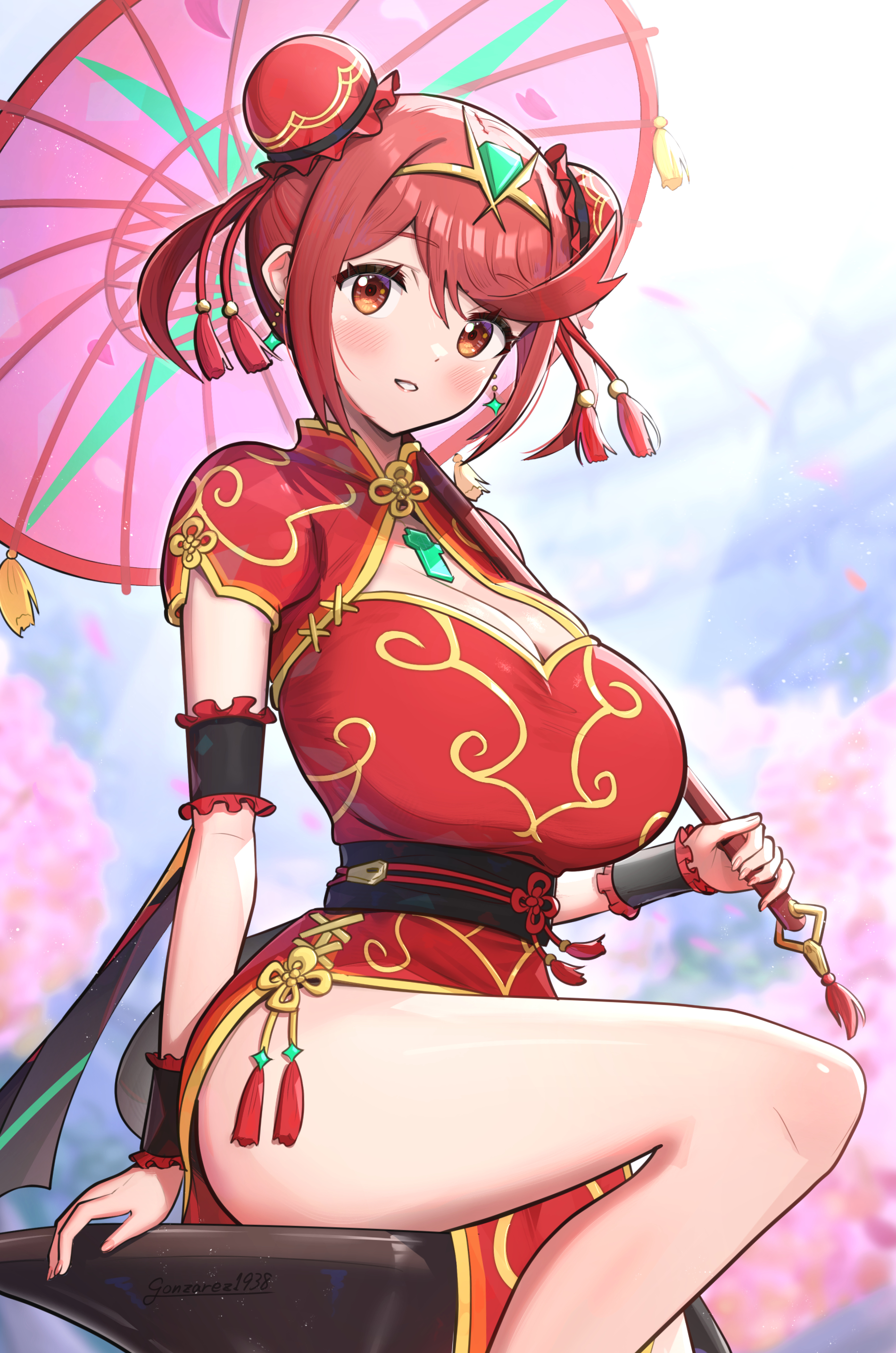 1girls, alternate costume, breasts, core crystal, female, female only, gonzarez, looking at viewer, nintendo, pyra, short hair, solo, tagme, xenoblade (series), xenoblade chronicles 2