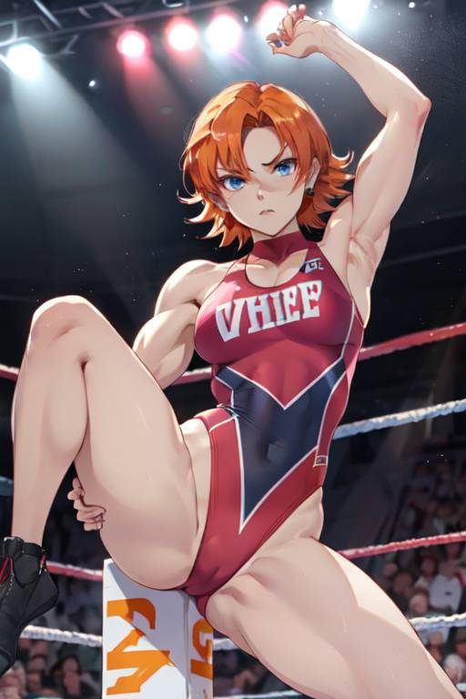 1girls ai_generated codestormcynet nora_valkyrie orange_hair rwby teal_eyes wrestling_outfit