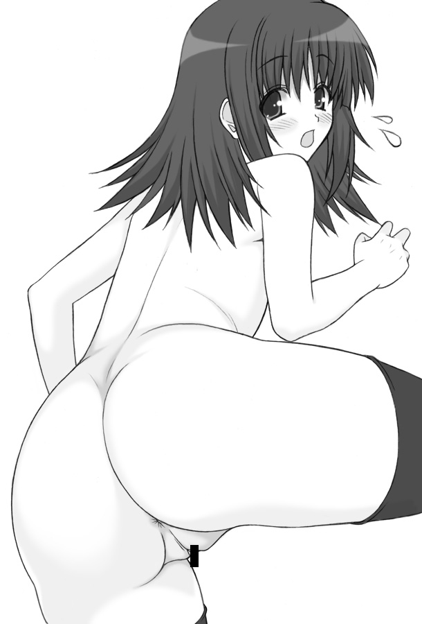 anus ass blush censored milfa monochrome nude pussy shichimenchou solo stockings thighhighs to_heart_(series) to_heart_2 to_heart_2_another_days