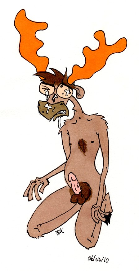 1boy 2010 anthro butcherjones camp_lazlo cartoon_network cum cum_on_face erection fully_naked furry glasses male male_only moose naked scoutmaster_lumpus tagme