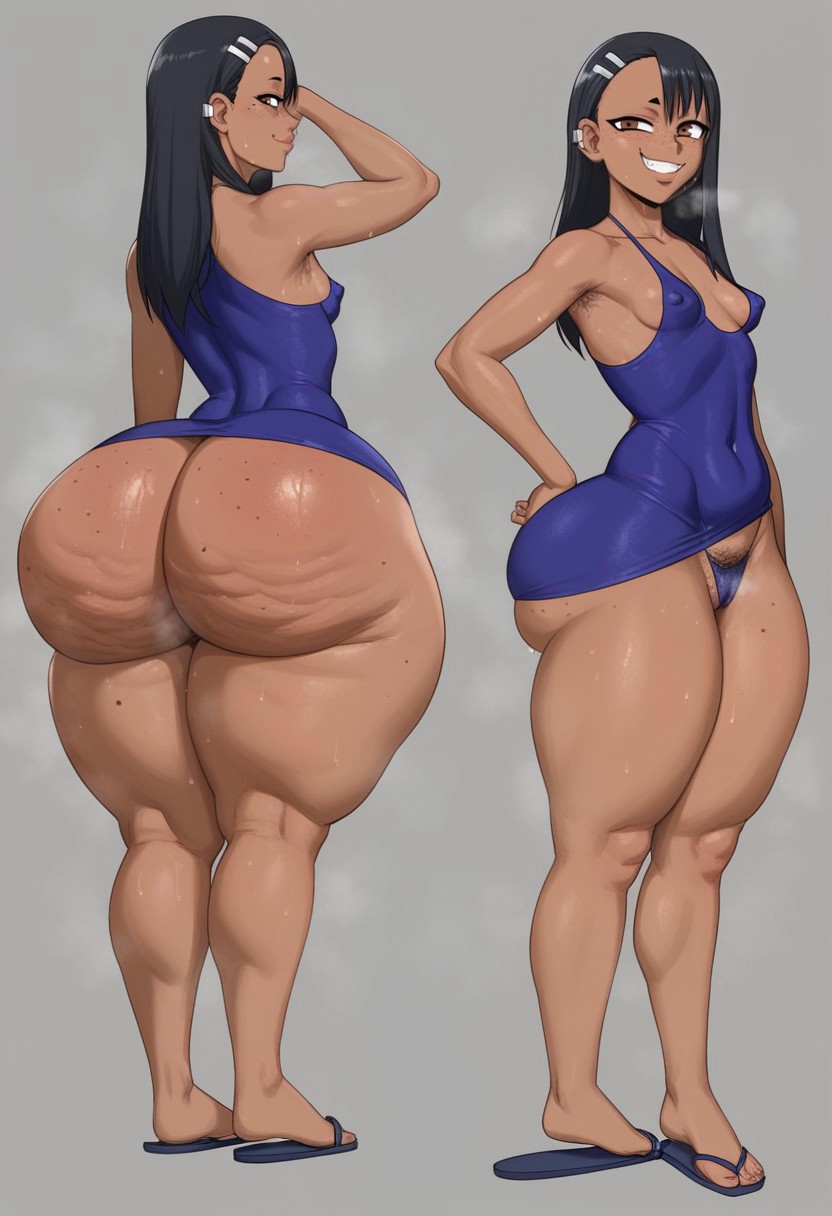 1girl, 1girls, aged up, ai generated, ass, big ass, big butt, blue dress, booty, bottom heavy, brat, breedable, breedable hips, brown eyes, bubble ass, bubble butt, cameltoe, cellulite, curvaceous, curvy, curvy figure, dark hair, dark-skinned female, dress, fat ass, feet, female, female only, flip flops, hairy pussy, hayase nagatoro, hips, musk, musk clouds, oiled, oiled skin, pawg build, perfect ass, phat ass, please don't bully me, nagatoro, pubic hair, sexy, sexy ass, sexy body, sexy female, slutty dress, slutty female, small breasts, sweat, taiga20, thicc, thicc ass, thicc thighs, thick, thick ass, thick thighs, thong, voluptuous, voluptuous female, wet, wide ass