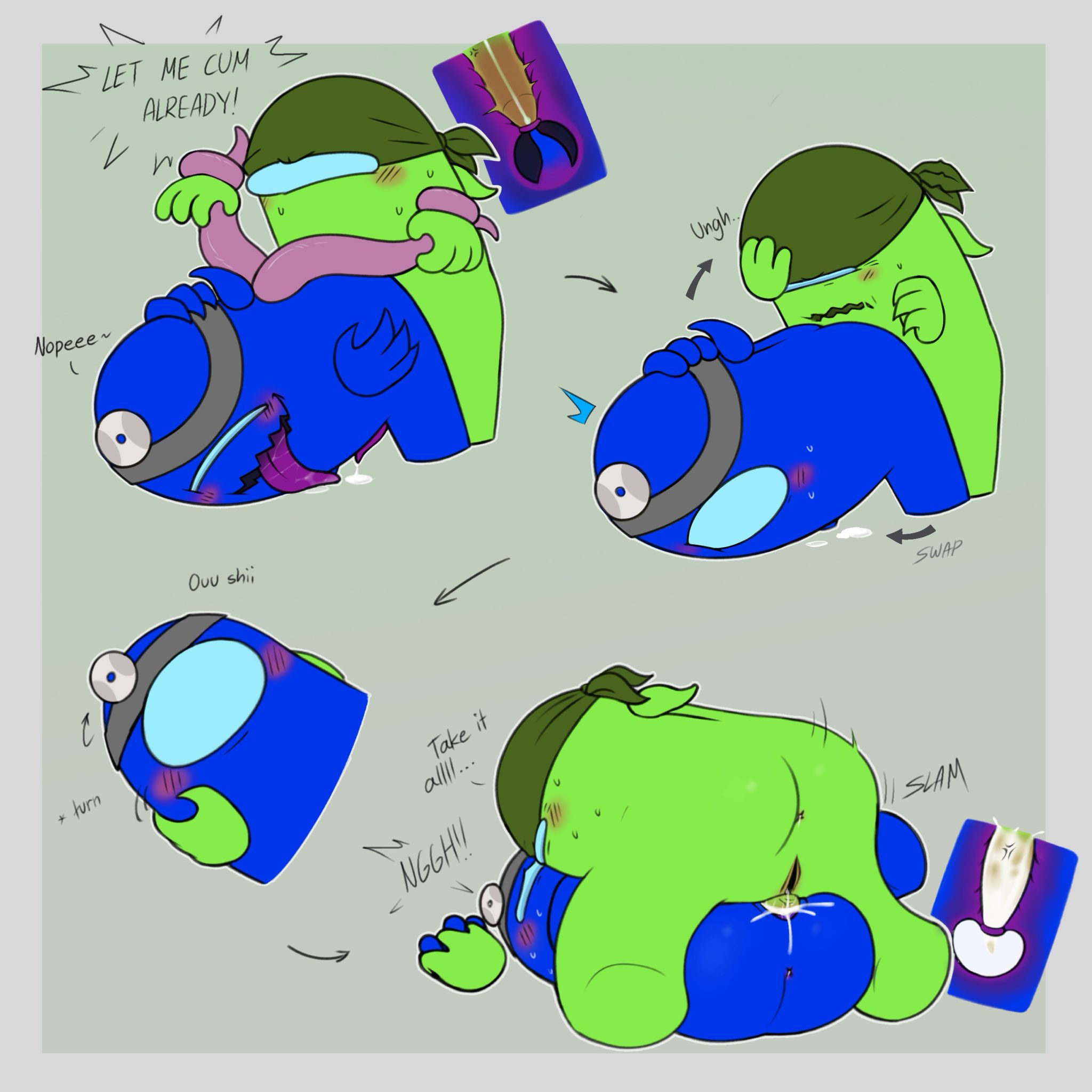 among us, among us (series), anus, ass, blue (among us), cum, cum in pussy, doggy style, internal view, lime (among us), male only, mating press, orgasm denial, pussy, tentacle penis, tentacles