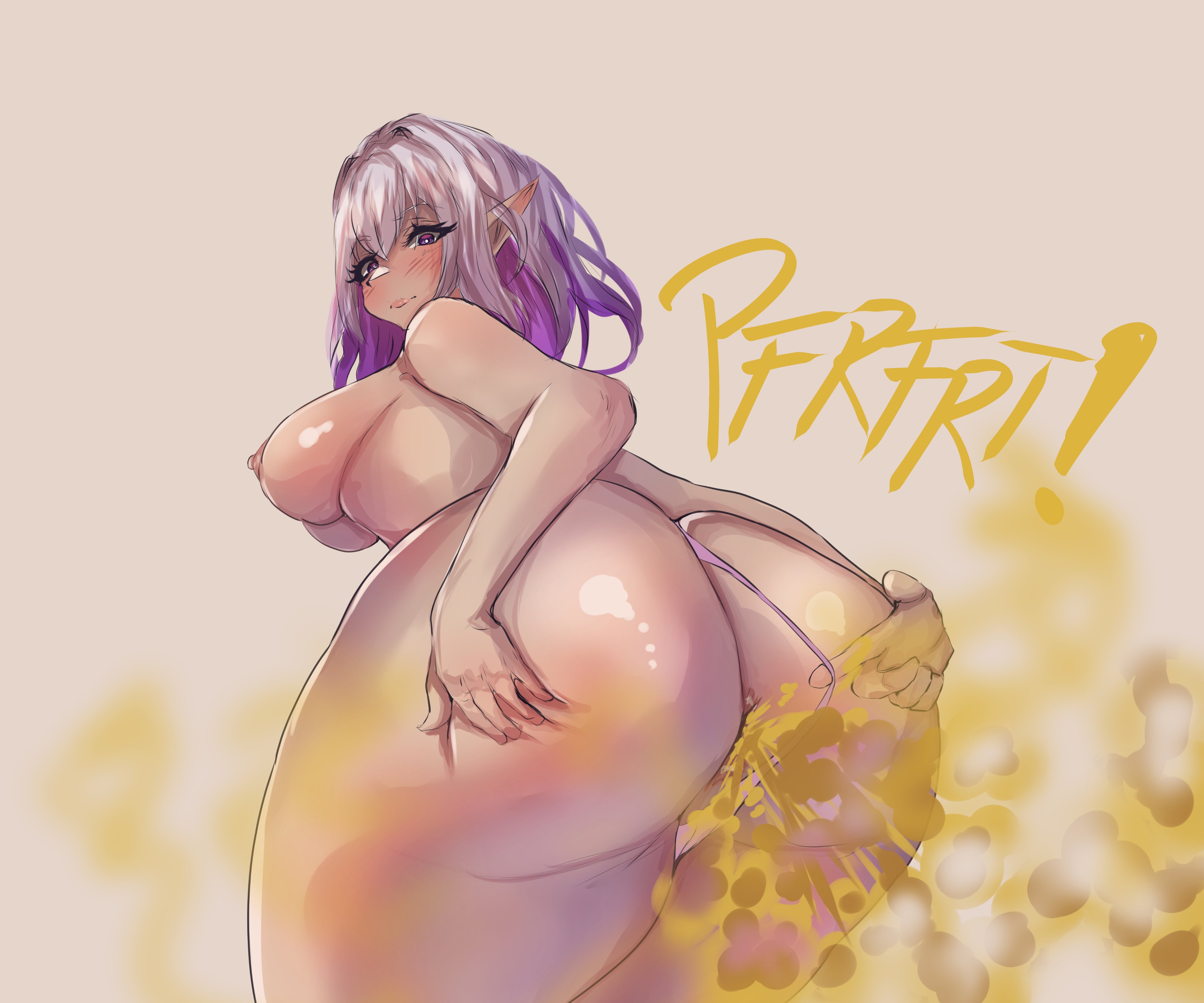 1girl, 1girls, castorice (honkai: star rail), fart, fart cloud, fart everywhere, farting, farts, honkai: star rail, melonarts2 (artist), naked, naked female, pale skin