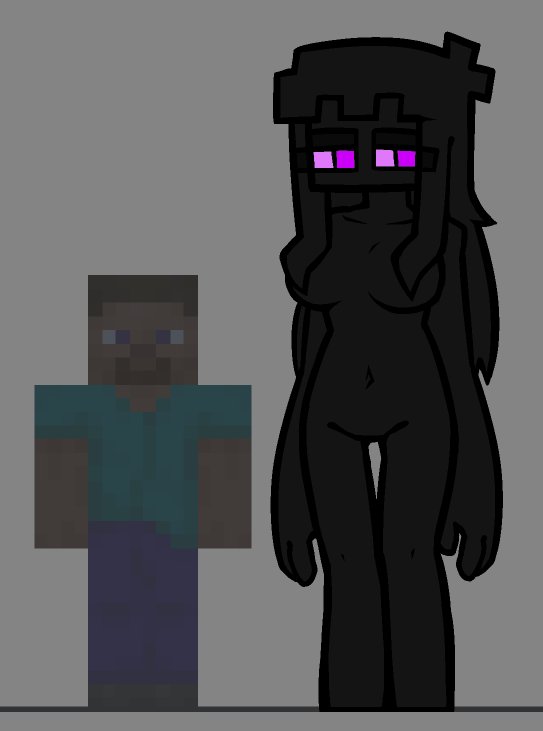 1girls, black skin, enderman, enderwoman, looking to the side, minecraft, naked, naked female, pizzamozzar3lla, reference image, taller female