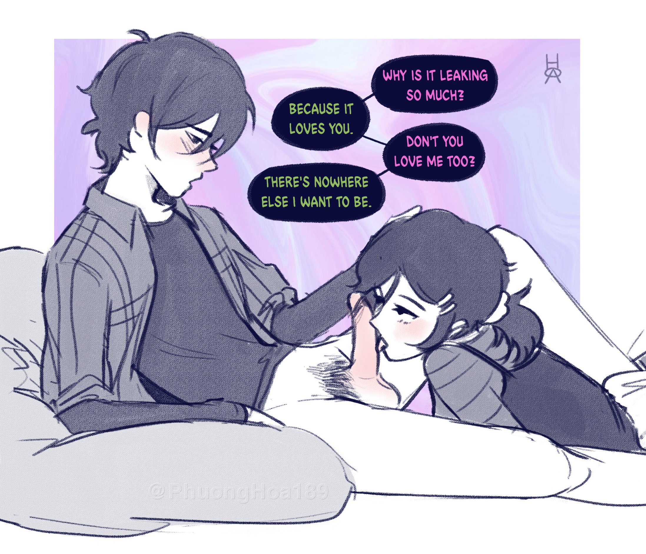 1boy, 1girls, 2d, andrew graves, ashley graves, bed, black hair, blowjob, blush, bottomless, brother and sister, clothed, dialogue, english text, eye contact, fellatio, female, incest, licking, licking penis, lying, lying on back, lying on stomach, male, oral, penis, phuonghoa198, ponytail, pubic hair, siblings, straight, the coffin of andy and leyley