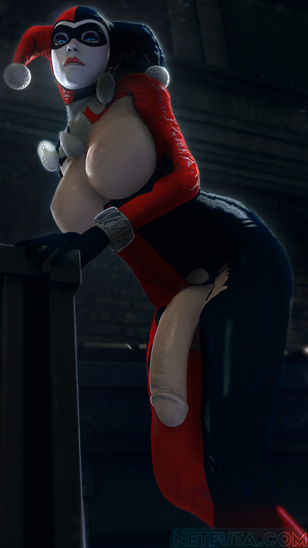 1futa 3d 3d_(artwork) 9:16 areolae batman:_arkham_knight batman_(series) biting_lip biting_own_lip blue_eyes bodysuit dc dc_comics dick dickgirl futa_only futanari harley_quinn harley_quinn_(arkham) harley_quinn_(arkham_knight) harley_quinn_(classic) huge_penis intersex jester large_breasts large_penis leaning leaning_forward light-skinned_futanari looking_at_viewer makeup netfuta red_lipstick source_filmmaker