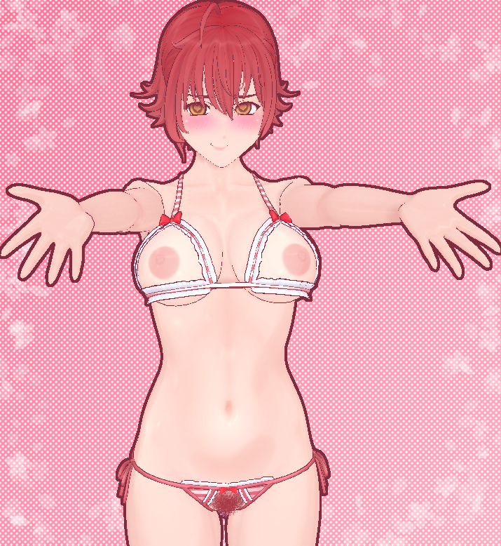 big_areola big_breasts fnafhs foxy_(fnafhs) genderswap_(mtf) hairy_pussy happy heart_eyes looking_at_viewer red_lingerie rule_63 sarah21sugardust short_hair tomboy