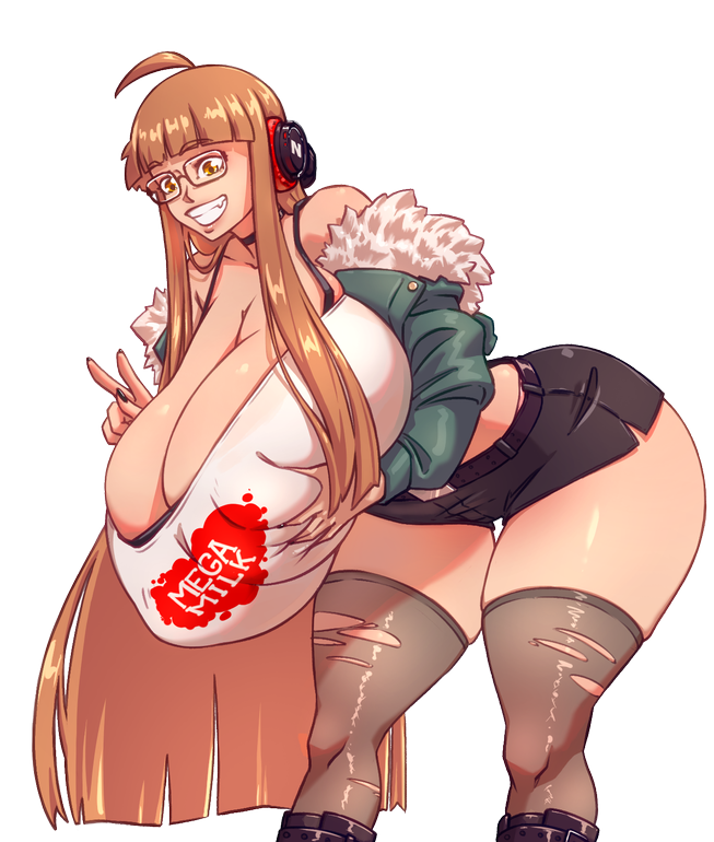 1girls, ahoge, alternate body type, alternate breast size, bbw, big ass, big breasts, breasts, brown hair, chubby, chubby female, cleavage, curvaceous, curvy, curvy figure, female, gigantic ass, glasses, green jacket, hair, hourglass figure, huge ass, huge breasts, huge thighs, jacket, large ass, large breasts, leaning forward, long hair, massive breasts, n647, peace sign, persona, persona 5, plumb, sakura futaba, shorts, smile, thick thighs, thighs, torn thighhighs, transparent background, voluptuous, voluptuous female, wide hips