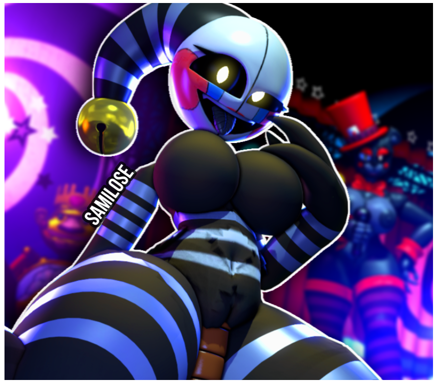 3d bell black_nipples female five_nights_at_freddy's glowing_eyes lefty_(fnaf) marionette_(fnaf) puppet_(fnaf) rule_63 samilose samilosesal security_puppet_(fnaf) source_filmmaker vaginal_penetration white_stripes yellow_eyes