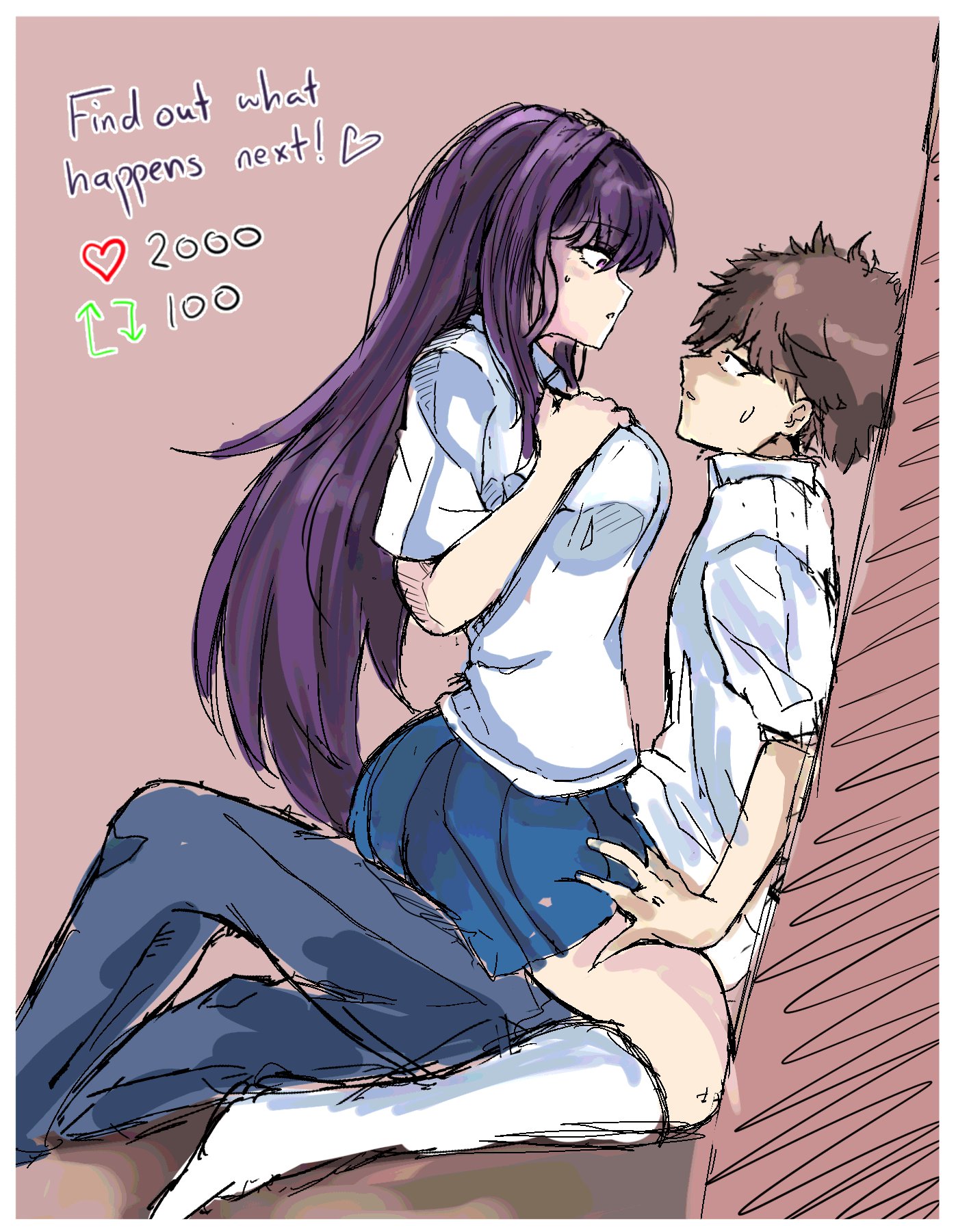1boy, 1girl, before sex, clothed, crunnix, doki doki literature club, imminent sex, on top, straddling, yuri (doki doki literature club)