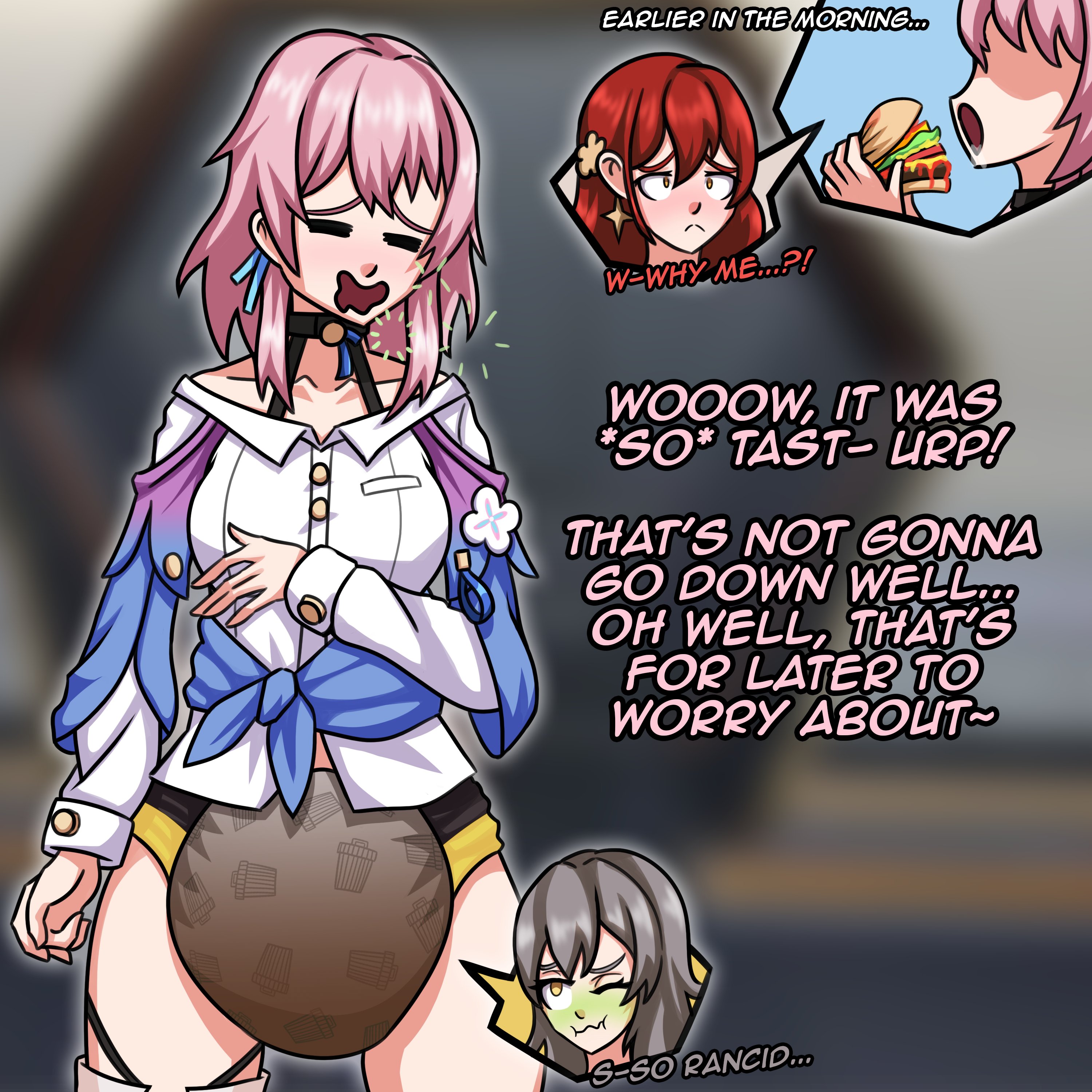 3girls, burp, diaper, himeko (honkai: star rail), honkai (series), honkai: star rail, march 7th (honkai: star rail), messy diaper, multiple girls, scat, soiling, stelle (honkai: star rail), transformation