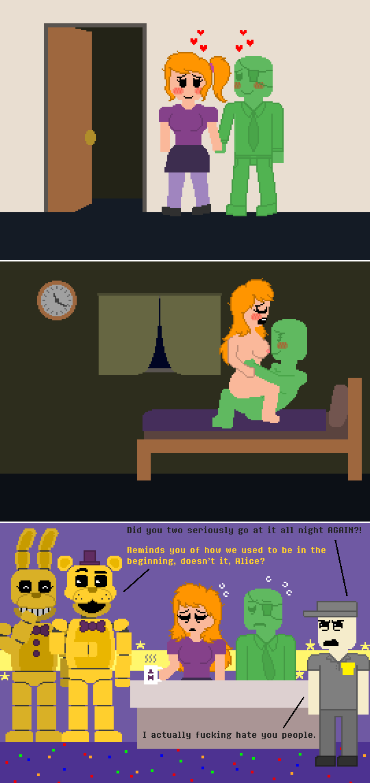 after sex, animated, blush, breasts, clara afton, facing each other, female, five nights at freddy's, fredbear (fnaf), from behind, from behind position, male, male/female, mrs afton, nipples, penis, penis in pussy, phone guy (fnaf), pixel (artwork), pixel animation, pixel art, pussy, reverse cowgirl position, spring bonnie (fnaf), springroll, straight, straight sex, sweat, sweating, sweaty, tired, vagina, vaginal penetration, vaginal sex