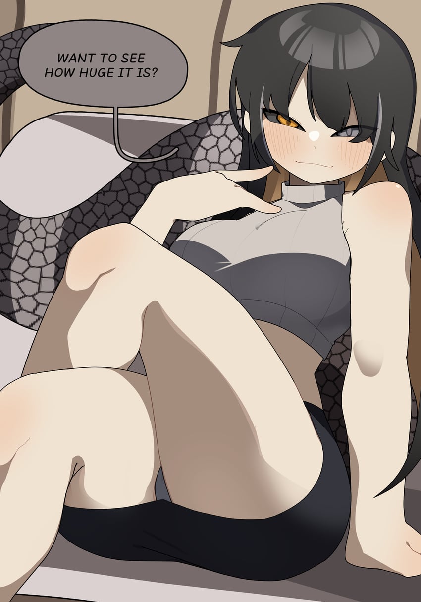 female, junkzero, panties, sitting, snake girl, snake tongue, thick thighs