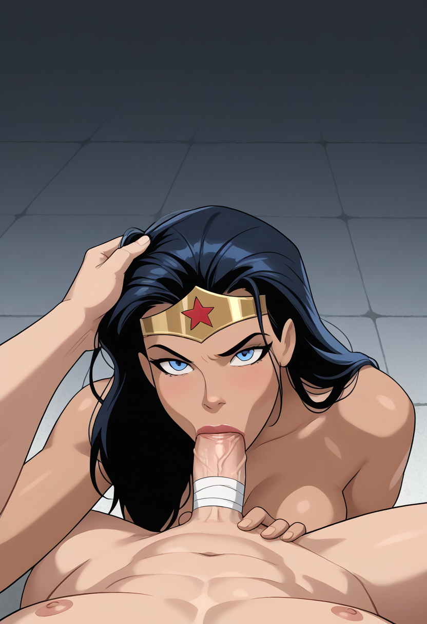 ai_generated black_hair blowjob dc_comics glasses grabbing_hair long_hair milf pulling_hair sex very_long_hair wonder_woman wonder_woman_(series)