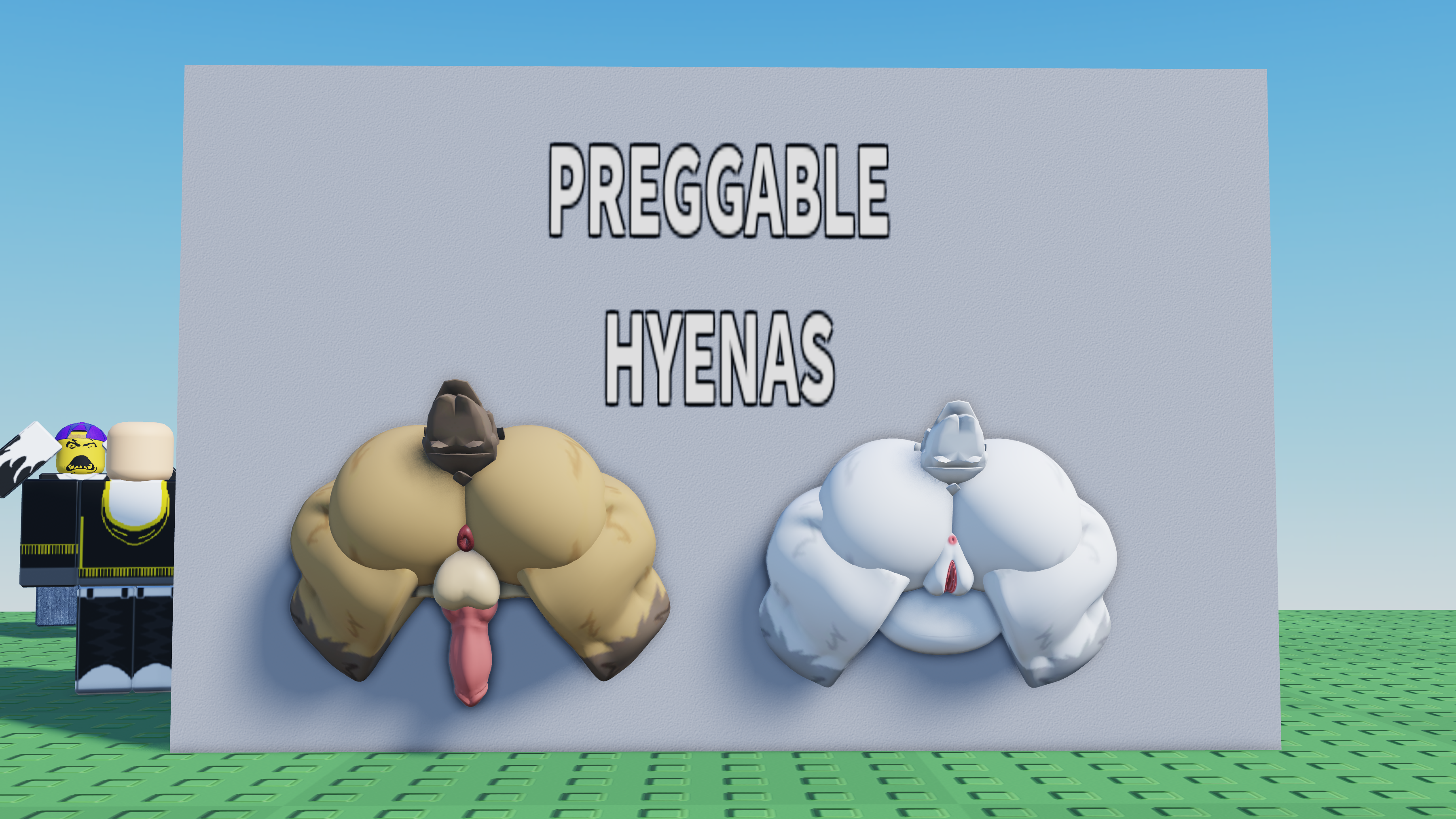 3d, anus, ass, background characters, dick, female, femboy, furry, hyena, knot, male, male/female, nekomaniaa, penis, pussy, roblox, roblox avatar, robloxian, self upload, stuck in wall, tagme, white fur