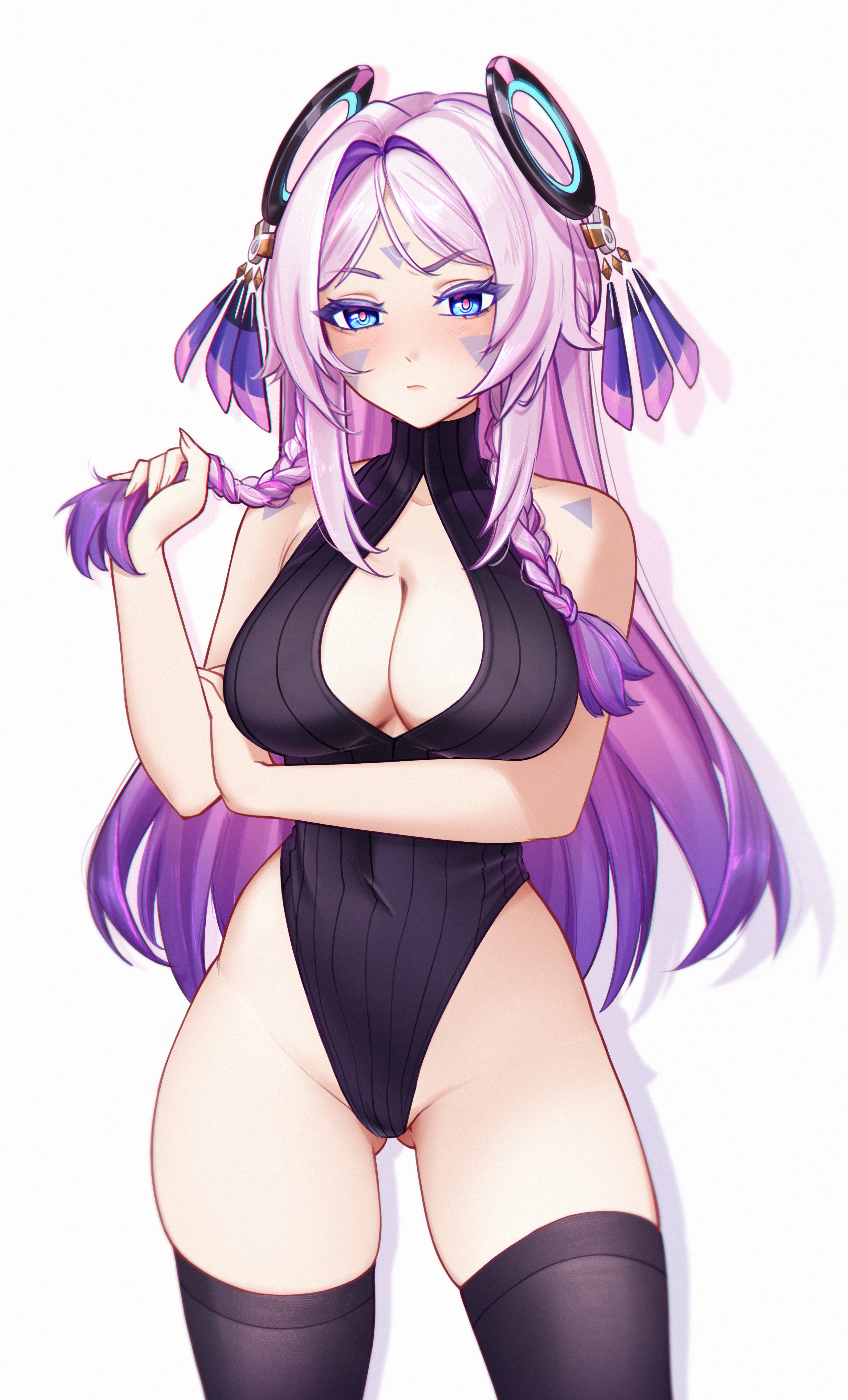 boob window, breasts, citlali (genshin impact), female, genshin impact, pink hair, stockings