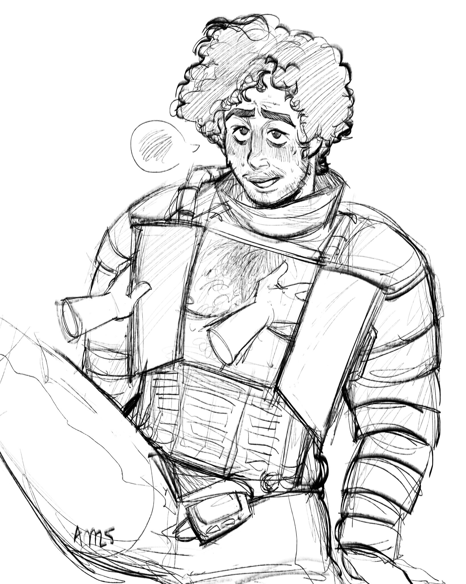 afro, curly hair, date everything, hairy, hairy armpits, hairy chest, hairy male, half naked, hector valentino airnesto condicionado (date everything), looking at another, male, male only, messy hair, nervous, nervous smile, rugged, shy, sweat, sweaty