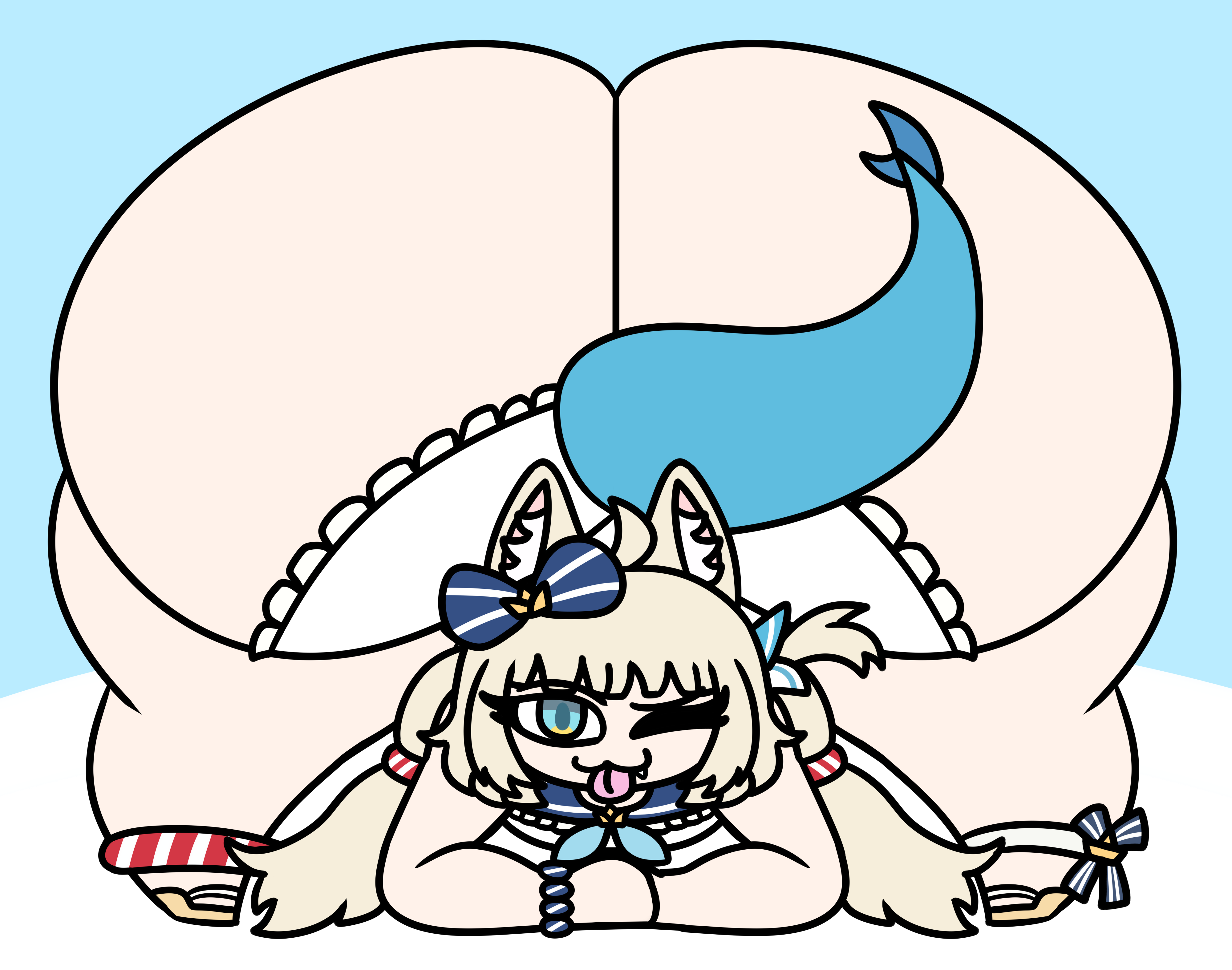 anime, ass, ass body, baws (artist), big ass, big butt, cat ears, cute, cute face, feline, female, fish, fish girl, huge ass, huge butt, hyper, hyper ass, hyper butt, jack-o pose, sameko saba, virtual youtuber, vtuber