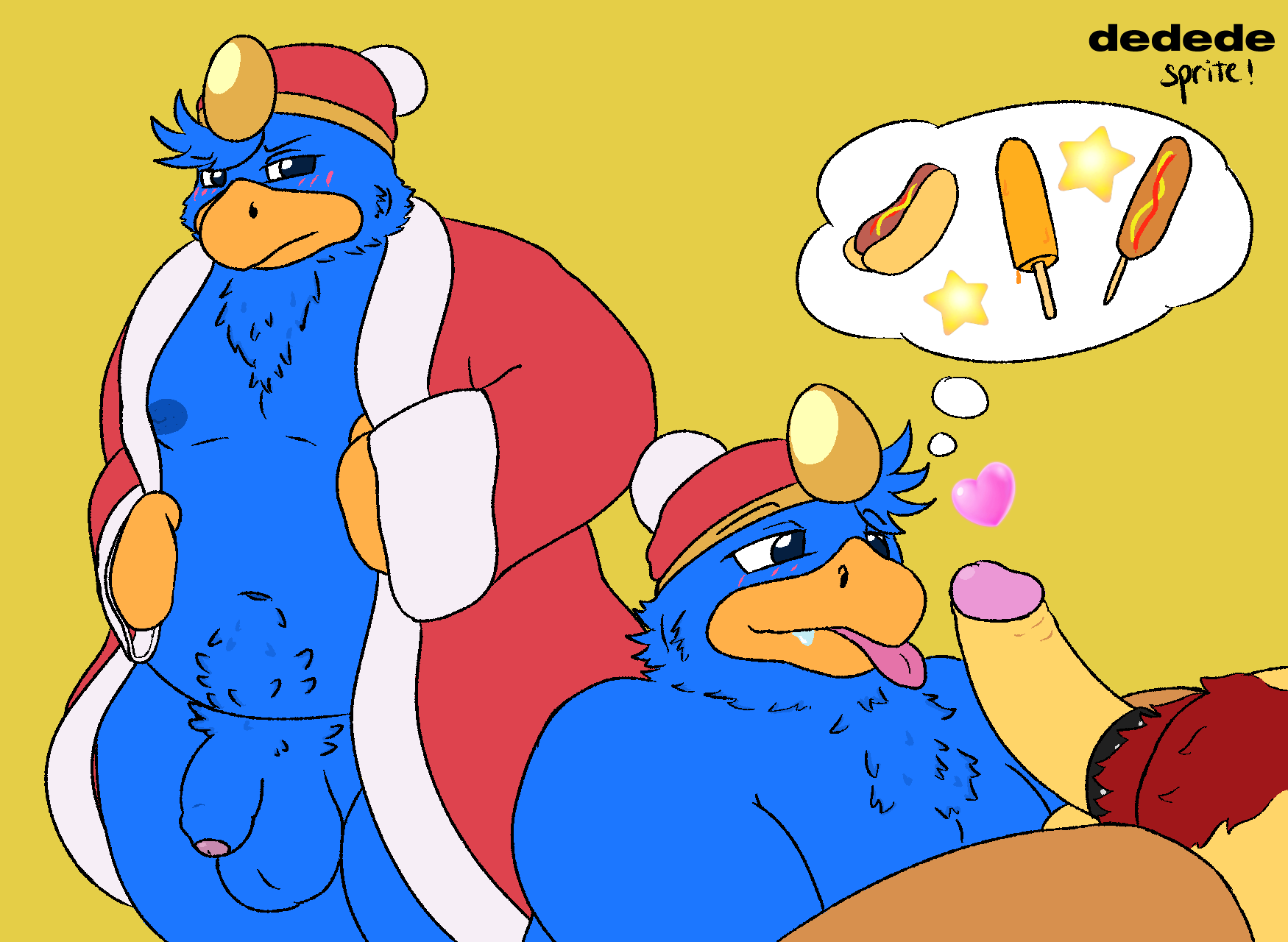 anthro avian bara bowser chubby_male duo food foreskin genitals hi_res king_dedede kirby_(series) male male_on_male male_only mario_(series) nintendo penis scalie sketch_page spritedraws video_games