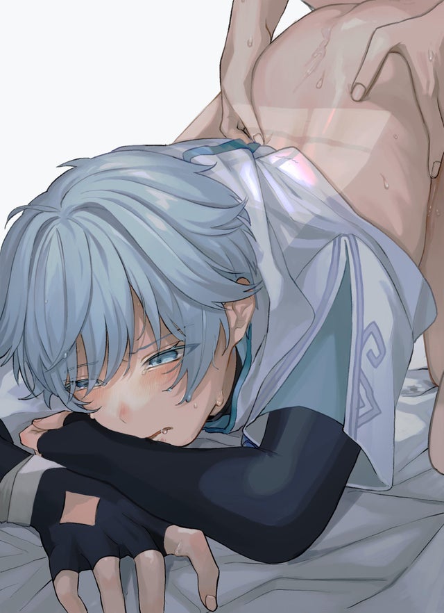 2boys, bishonen, blue eyes, blue hair, boy rape, chongyun (genshin impact), crying, crying with eyes open, femboy, forced yaoi, genshin impact, male, rape, yaoi