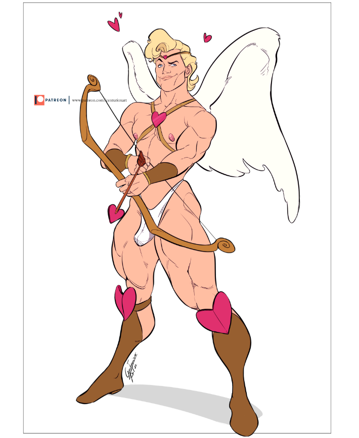 arrow blonde_hair bow bow_and_arrow bulge centurioxart cupid heart love male_only muscles muscular muscular_male mythical mythology thick_thighs thong underwear valentine's_day wings