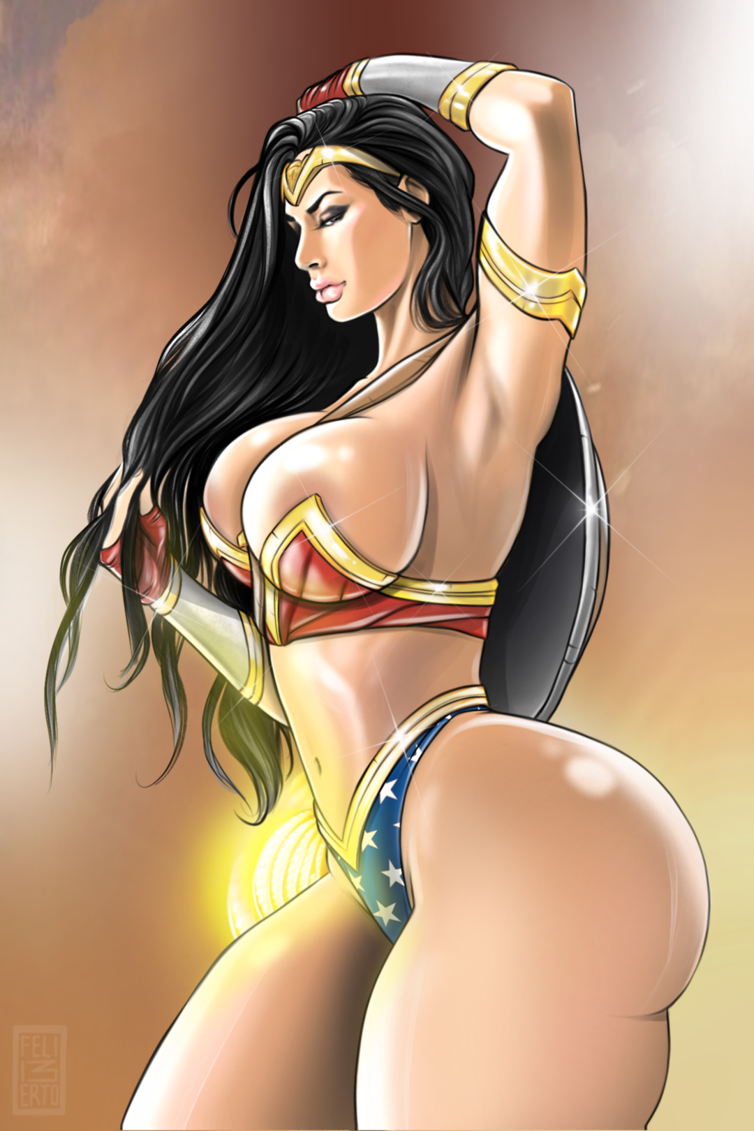 1girls, ass, big ass, big breasts, bimbo, breasts, dc, dc comics, feli13erto, female, female only, lasso of truth, muscular, muscular female, solo, thick thighs, wonder woman, wonder woman (series)