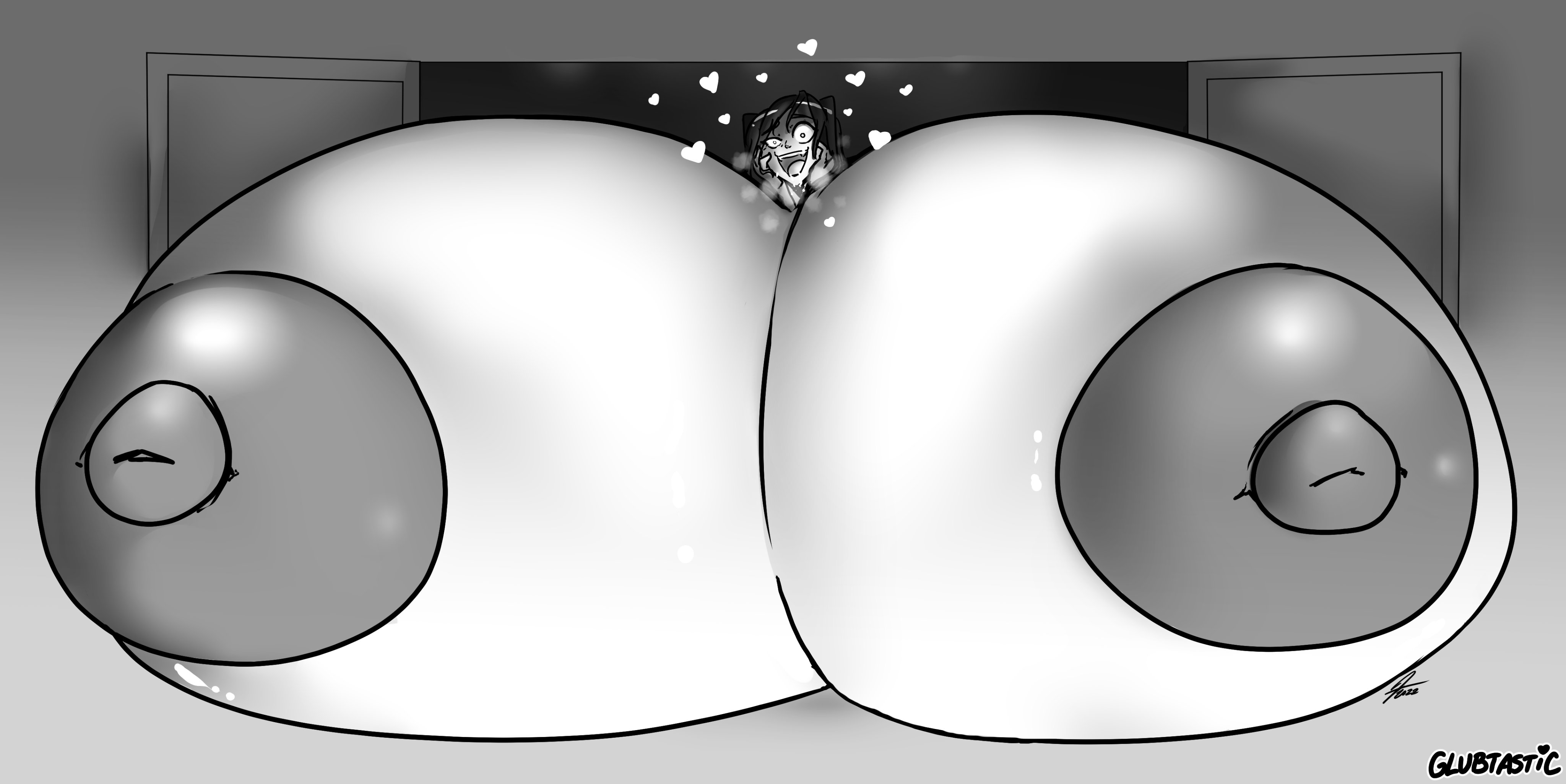 1girls, breast expansion, breast growth, breast growth (enlargement), breasts, doki doki literature club, female, glubtastic, heart, huge breasts, hyper, hyper breasts, immobile, long hair, massive breasts, yandere, yuri (doki doki literature club)