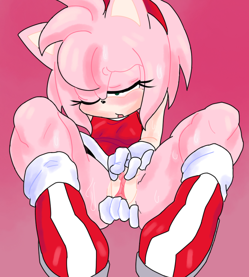 amy_rose blush clothed_masturbation clothing dress erect_clitoris female female_only fingering_self flat_chest flat_chested furry masturbation pink_fur pink_hair rom solo solo_female sonic_(series)