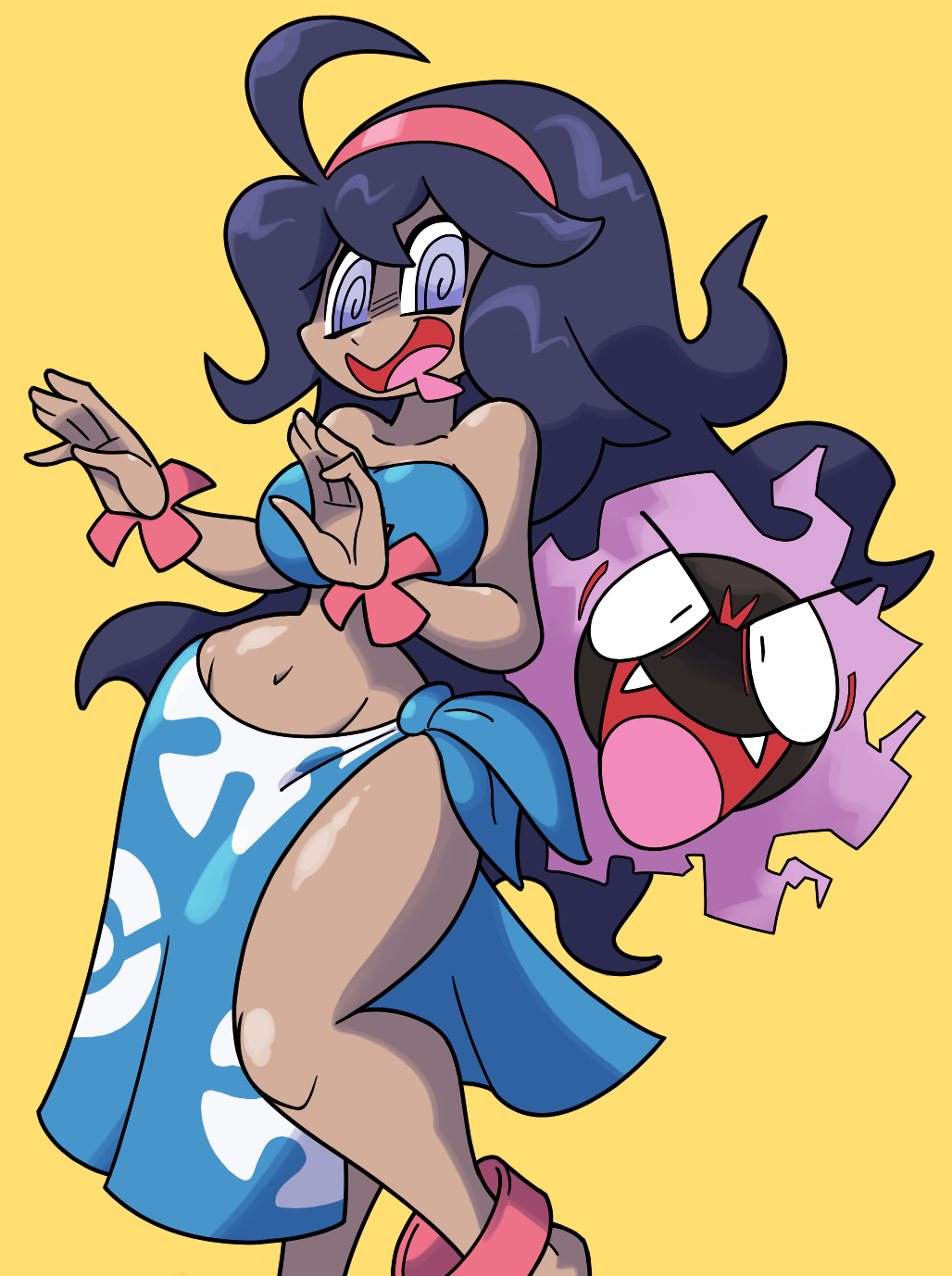 1girls belly_dancer belly_dancer_outfit big_breasts cosplay dancer dancer_outfit dark-skinned_female dark_skin elite_four_(cosplay) gastly hex_maniac phoebe_(pokemon) phoebe_(pokemon)_(cosplay) pokemon shenaniganza thick_thighs