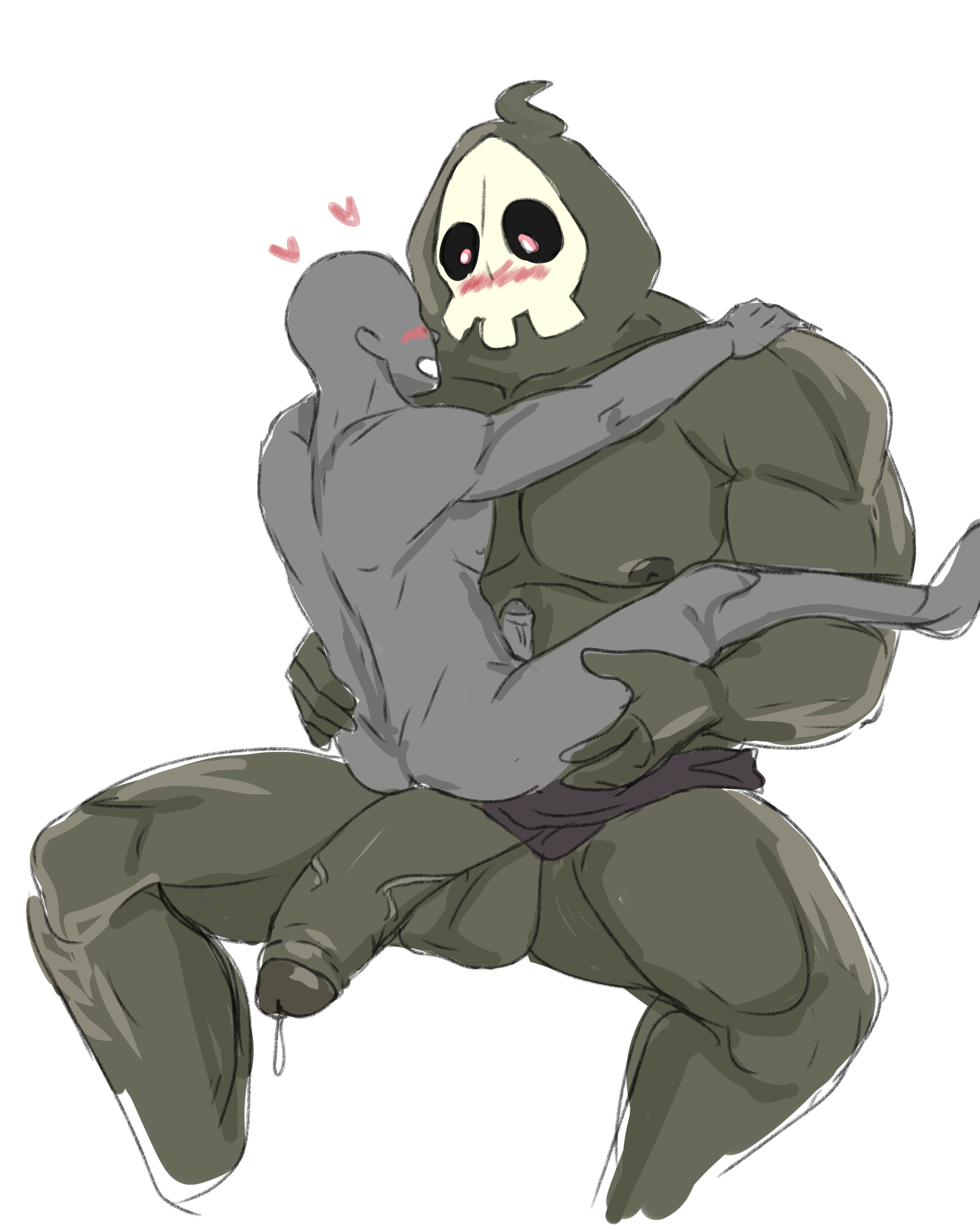 2boys, anon, bara, black body, blush, boxer briefs, boxers, briefs, drawfag, drawthread request, duskull, erection, foreskin, gay, genital fluids, genitals, half-erect, heart, imminent sex, male, male only, male/male, masculine male, muscular, muscular male, nintendo, nipples, pecs, penis, pokemon, precum, size difference, solo, spread legs, uncircumcised, uncut, underwear, video games, yaoi