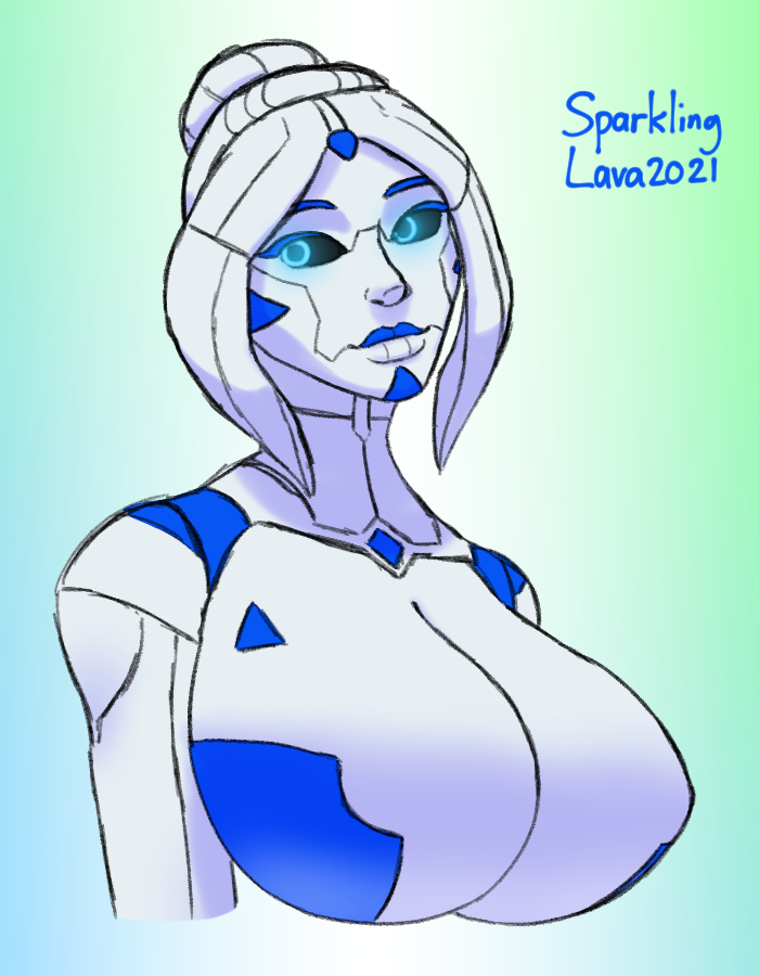 big_breast blue_eyes joi_(symbiobro) large_breasts looking_away robot_girl sparklinglava symbiobro