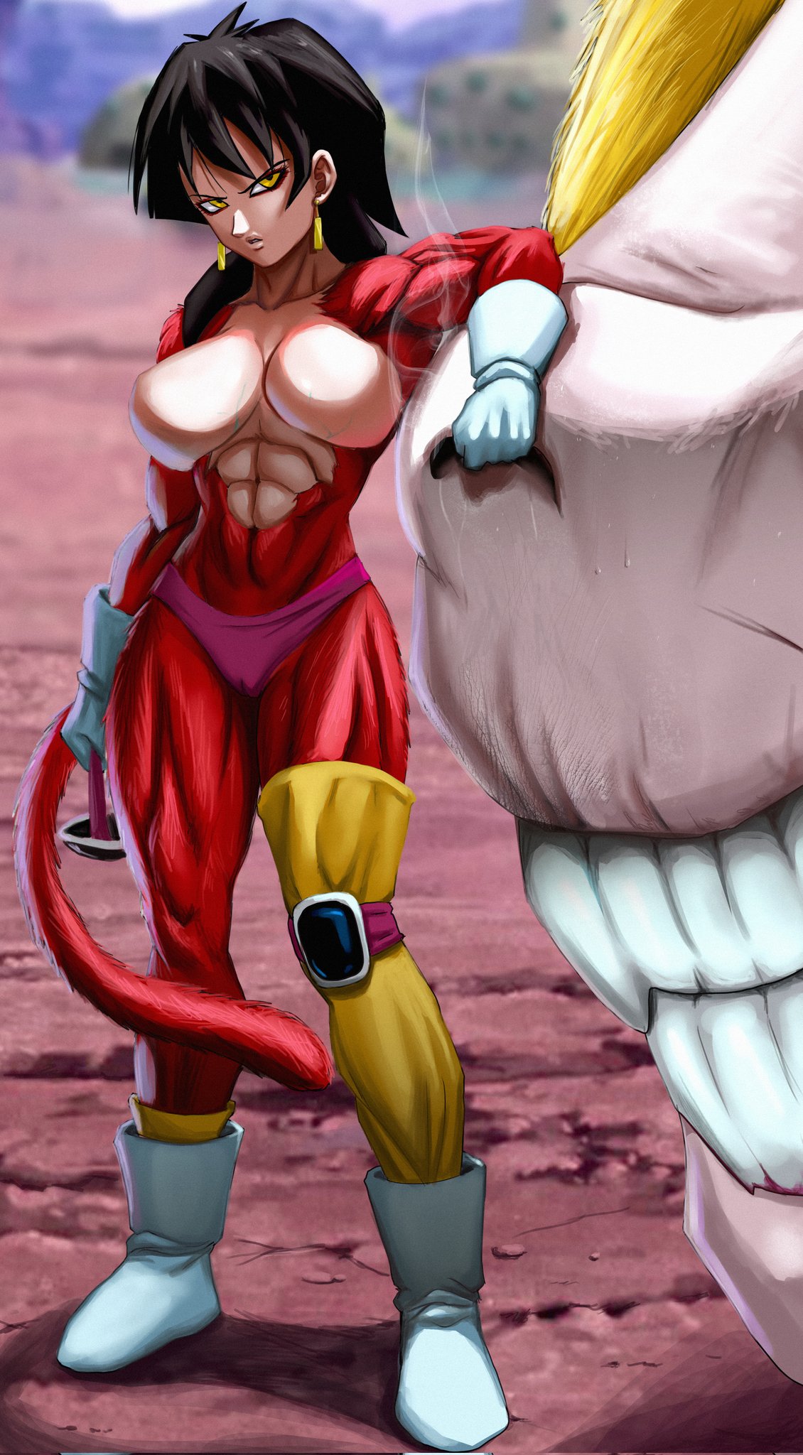 1girls, abs, big breasts, breasts, dragon ball, dragon ball super, elitenappa, female, female only, female saiyan, fur, looking at viewer, no nipples, saiyan, seripa, solo, super saiyan 4, tail