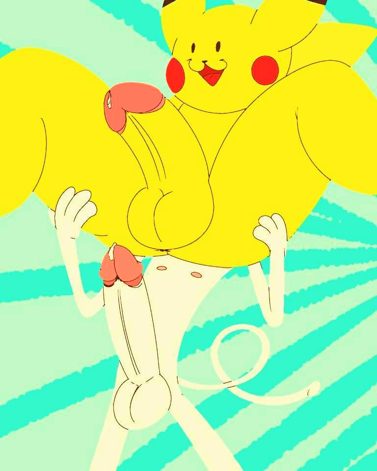 2022 alpog21_(artist) anthro balls big_balls big_penis bodily_fluids digital_media_(artwork) duo erection genital_fluids genitals male male/male mammal nintendo nipples nude open_mouth penis penis_tip pikachu pokémon_(species) pokemon rodent simple_background small_nose spread_legs spreading video_games white_body yellow_body