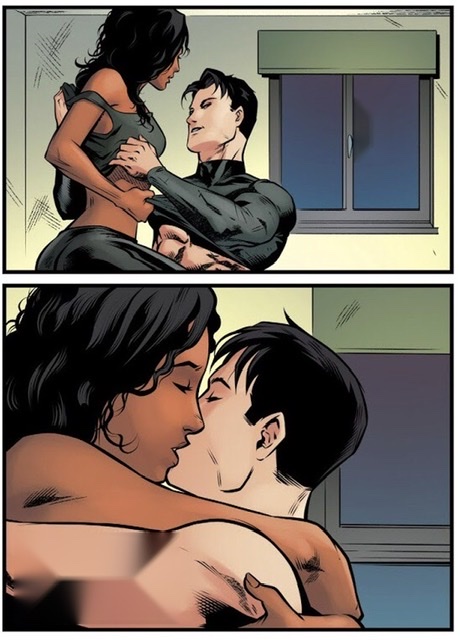 1boy 1girls batman_(series) canonical_sex dc dc_comics dick_grayson helena_bertinelli huntress_(dc) love male new_52 nightwing passion sex straight undressing