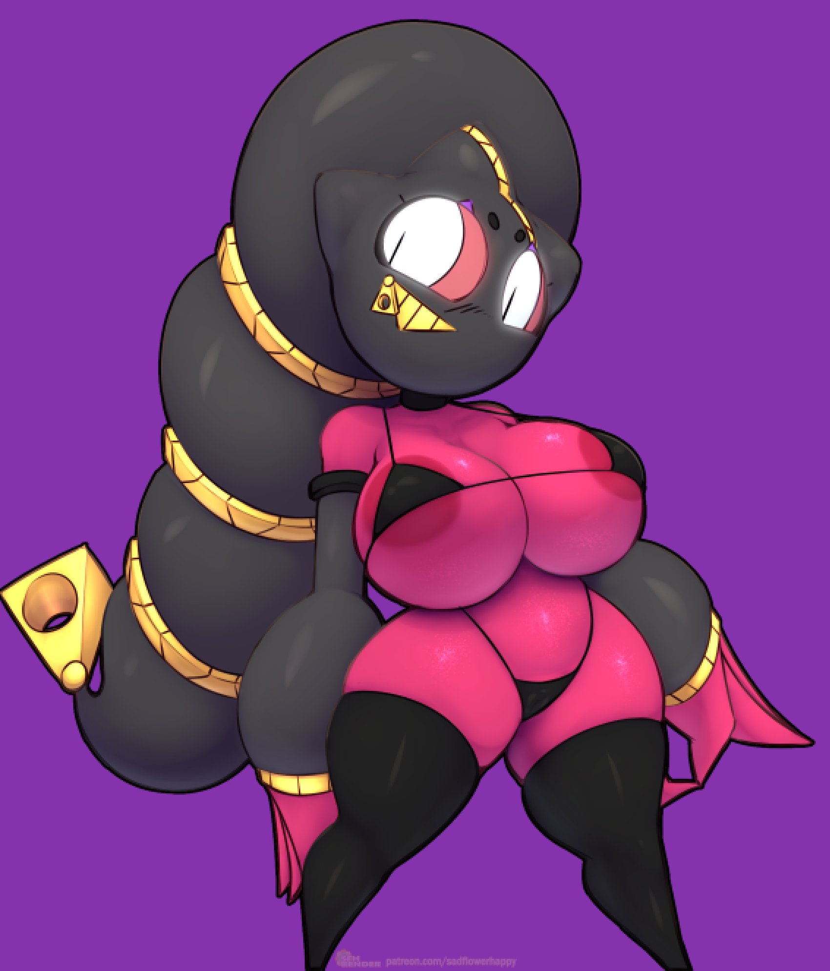 anthro, banette, bikini, greepurl, grin, mega banette, pokemon, sfhrender, shortstack, snaart, stockings