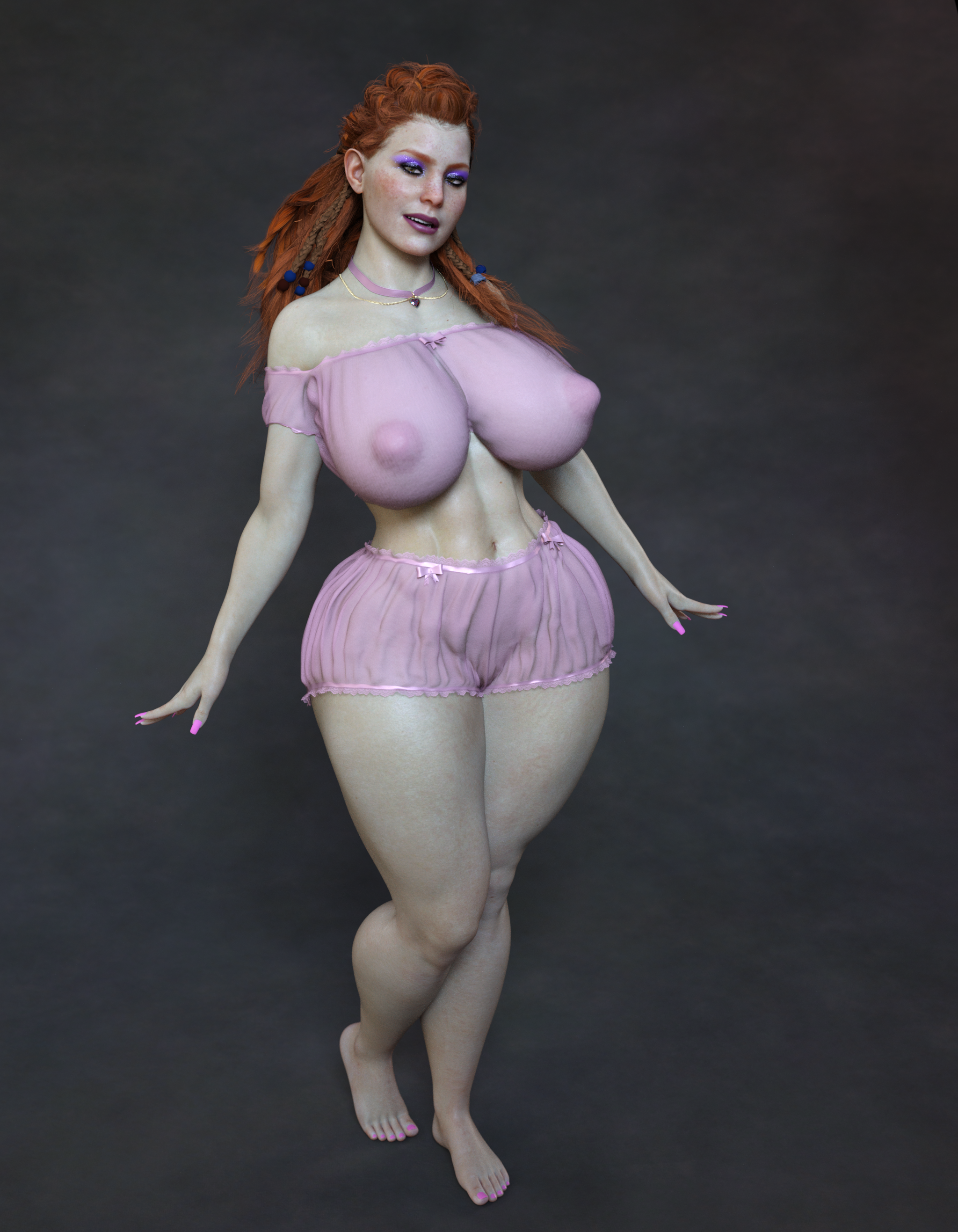 3d, aloy, alternate ass size, alternate body type, alternate breast size, ass, athletic, athletic female, big areola, big breasts, big nipples, bimbo, breasts, curvaceous, curvy, curvy figure, cute, cute face, female, female only, heavy makeup, horizon forbidden west, horizon zero dawn, lingerie, makeup, nsfw pinups, pinup, red hair, shorts, smile, smiling, thick ass, thick thighs