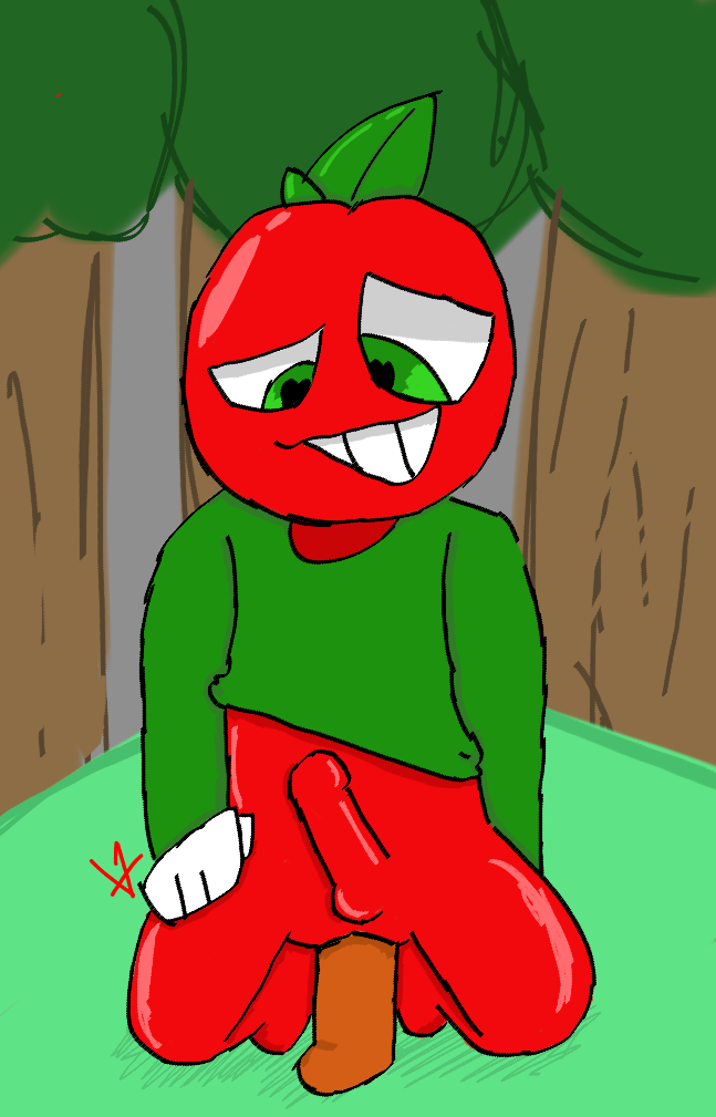 anal anal_sex andy_the_apple andys_apple_farm dildo dildo_in_ass dildo_sitting first_porn_of_character forest forest_background gay green_eyes green_shirt half_naked male_only red_skin video_games yaoi