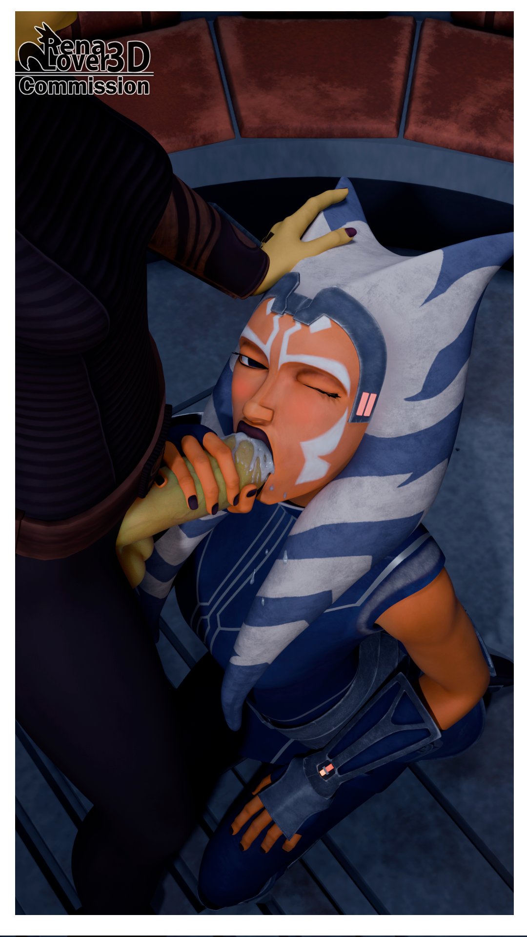 1futa, 1girls, 3d, ahsoka tano, airress3d (3d-modeller), alien, barriss offee, cum, cum in mouth, erection, fellatio, female, futa on female, futanari, green skin, intersex, oral, oral sex, orange skin, penis, renalover3d, star wars, togruta
