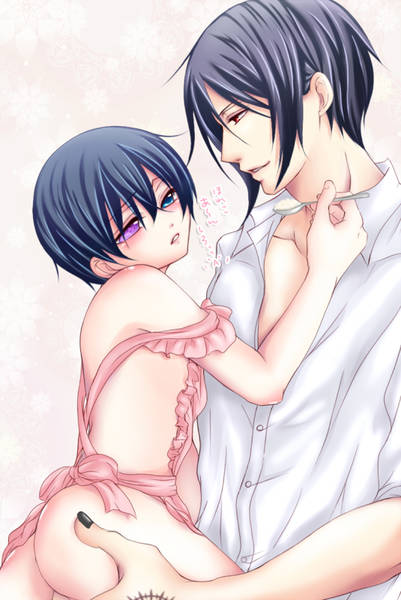 2boys anal_fingering apron ass ciel_phantomhive good_little_housewife kuroshitsuji male male_only sebastian_michaelis spoon tagme yaoi