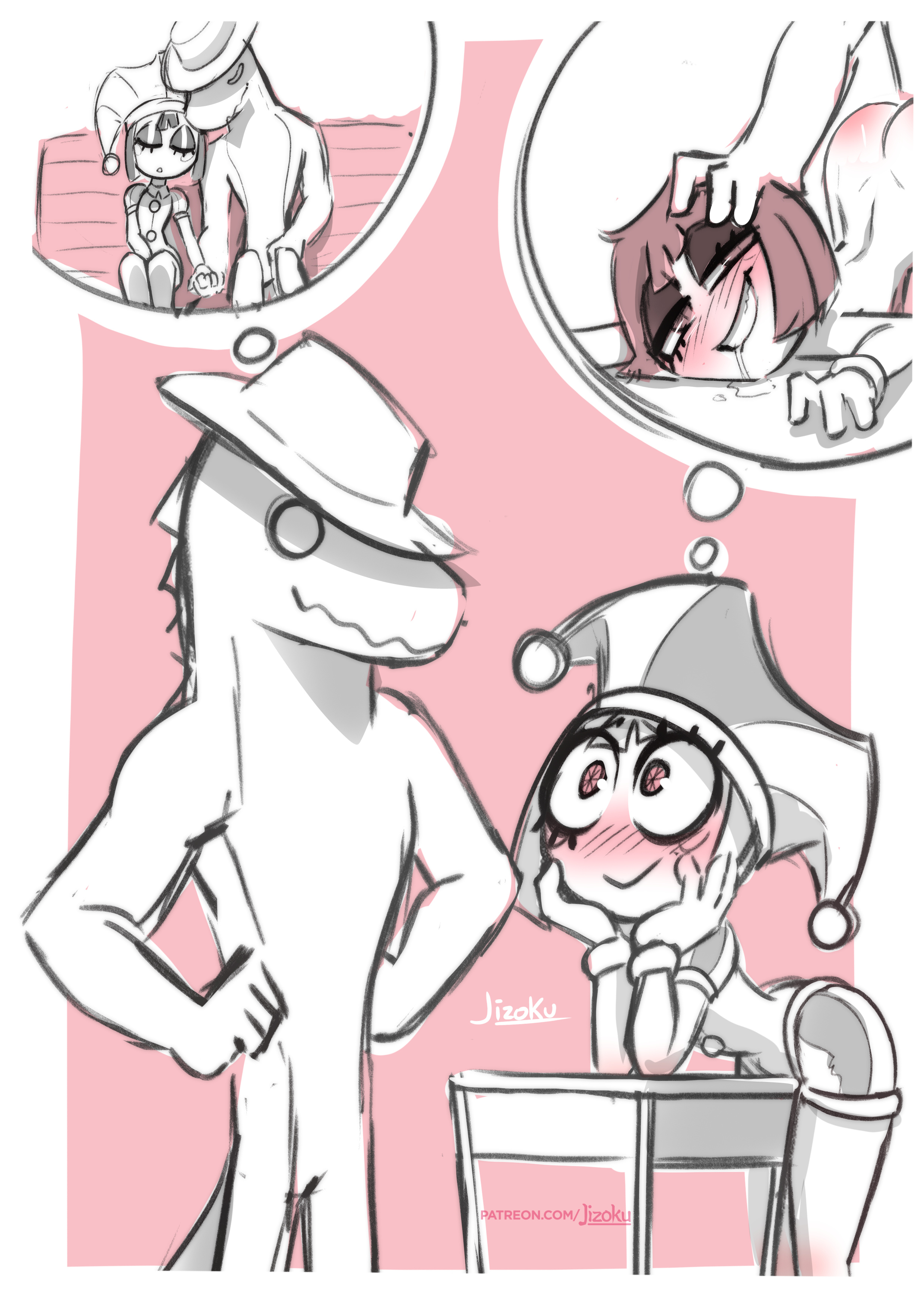 1boy, 1girls, 2d, 2d (artwork), 4 fingers, absurd res, alligatorid, ambiguous penetration, anthro, anthro male, anthro penetrating, anthro penetrating humanoid, arched back, aroused, artist name, artist signature, ass, ass up, athletic, athletic anthro, athletic female, athletic male, bangs, bedroom eyes, bench, bending forward, bending over, bent over, big ass, big butt, big eyes, black and white, blush, blush lines, blush stickers, blushing profusely, bob cut, bodily fluids, border, bottomless, bottomless anthro, bottomless female, bottomless male, bottomwear, breasts, brown hair, brown hair female, bubble ass, bubble butt, cheek markings, clenched teeth, cowboy hat, crocodile, crocodilian, curvaceous, curvy, curvy body, curvy female, curvy figure, cute, dat ass, daydream, digital drawing (artwork), digital media (artwork), dominant, dominant anthro, dominant male, domination, drool, drooling, duo, eye contact, eyebrows, eyelashes, eyeshadow, face down ass up, female, female penetrated, femsub, fit, fit female, fit male, fringe, from behind, from behind position, fucked from behind, fucked into submission, fucked senseless, fucked silly, gloves, gloves only, gooseworx, gummigoo (the amazing digital circus), half-closed eyes, hand holding, hand on another's head, hand on head, handwear, handwear only, hanging breasts, happy, happy female, happy sex, happy sub, hat, hat only, head grab, headgear, headgear only, headwear, headwear only, hips, holding hands, horny, horny female, hourglass figure, humanoid, humanoid penetrated, in love, interspecies, jester cap, jester hat, jester outfit, jizoku, leaning forward, leotard, looking at another, looking at partner, love, makeup, male, male anthro, male penetrating, male penetrating female, maledom, mascara, medium breasts, monochrome, muscular, muscular anthro, muscular arms, muscular male, naked, naked female, naked gloves, naked male, narrowed eyes, no bra, no humans, no panties, no underwear, nude, nude anthro, nude female, nude male, patreon, patreon url, patreon username, penetration, penetration from behind, pink background, pink blush, pomni (the amazing digital circus), reptile, reptile humanoid, rosy cheeks, rough sex, saliva, saliva drip, scalie, scalie humanoid, sex, sex from behind, simple background, sitting, sitting on bench, sketch, skin tight, skintight, skintight clothing, sleeping, slim, slim girl, slim waist, small breasts, smile, smiling, smiling at partner, standing, standing sex, straight, submissive, submissive female, tag panic, tagme, taken from behind, teeth, teeth clenched, teeth showing, the amazing digital circus, thick thighs, thighs, thin female, thin waist, thinking, thought bubble, tight clothing, tight fit, top-down bottom-up, topless, topless anthro, topless female, topless male, topwear, upper body, wanting sex, white border, white sclera, wholesome, wide hips, wip, xddcc