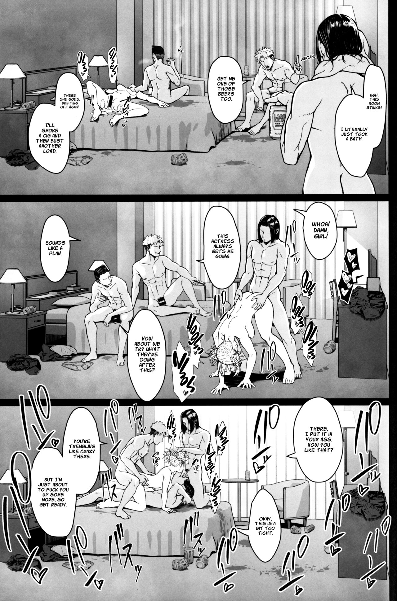anal, anal sex, blowjob, breasts, comic, double penetration, female, group, group sex, himiko toga, kobaji, my hero academia, rape, threesome