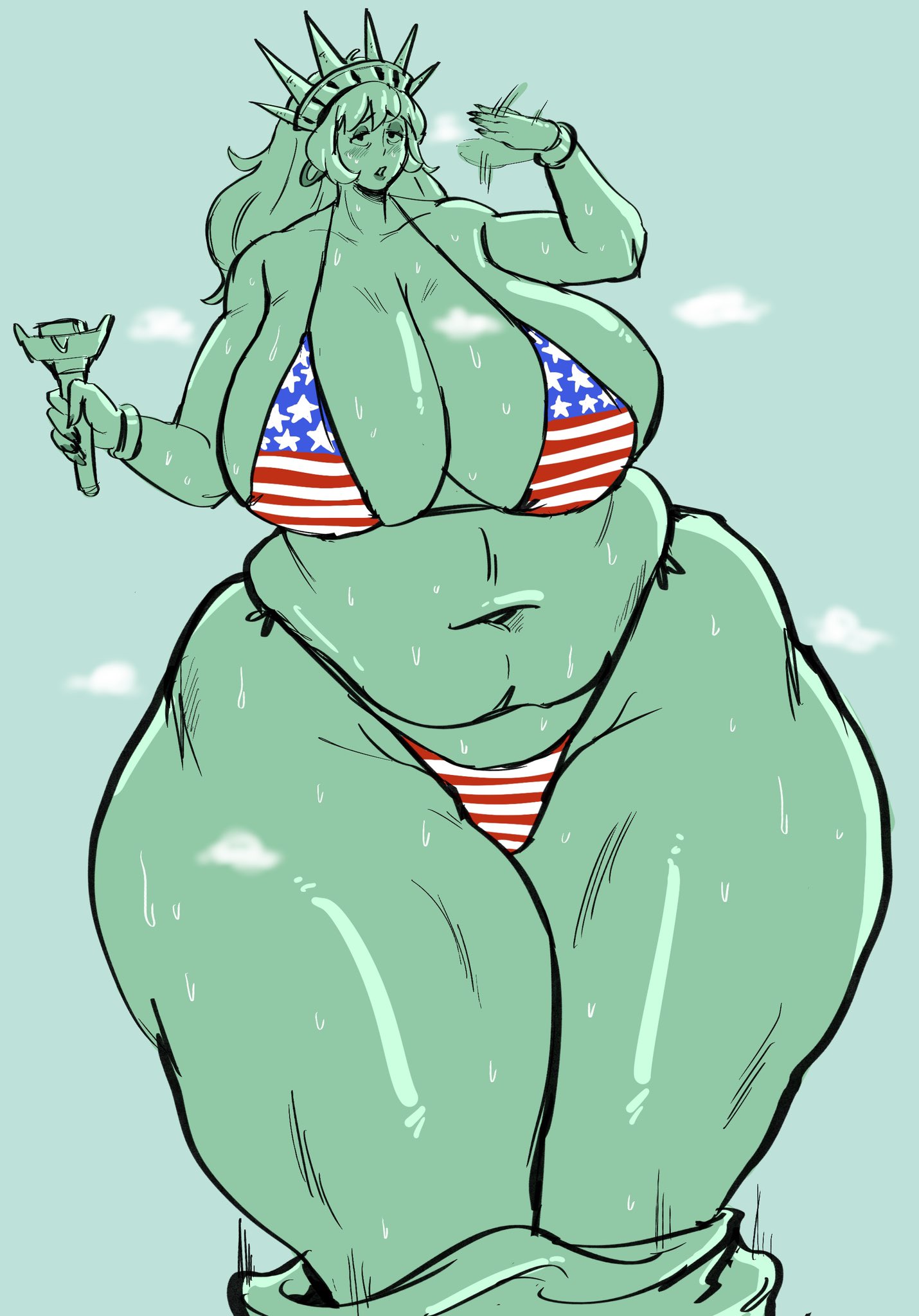 1girl, 1girls, bikini, breasts, female, fine art parody, huge ass, huge breasts, hyper, hyper ass, hyper thighs, milf, overlordzeon, solo, solo female, statue of liberty, tagme, thick thighs