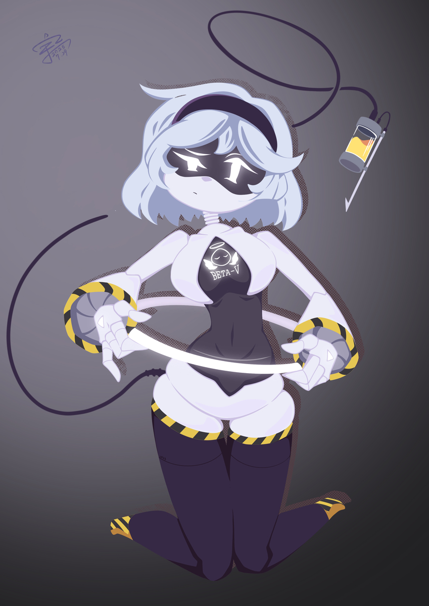 breasts, clothed, confused, female, female only, halo, hourglass figure, linjian71143812, murder drones, v (murder drones)