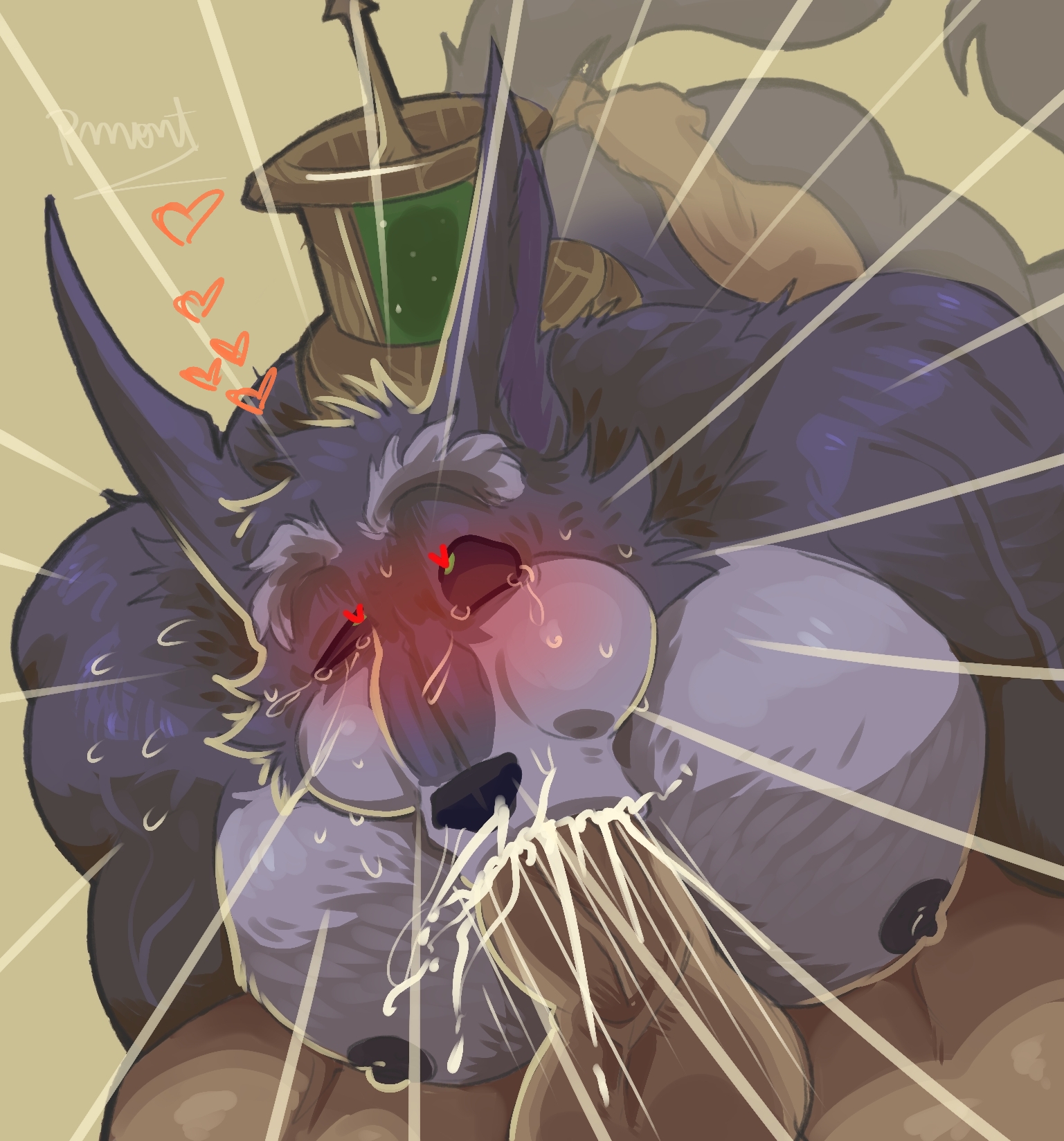 2boys, anthro, blowjob, canine, erection, faceless male, fellatio, fur, furry, gay, human on anthro, interspecies, league of legends, looking pleasured, male, male only, male/male, muscular, muscular male, nude, penis, pinumontbalou, warwick, werewolf, wolf